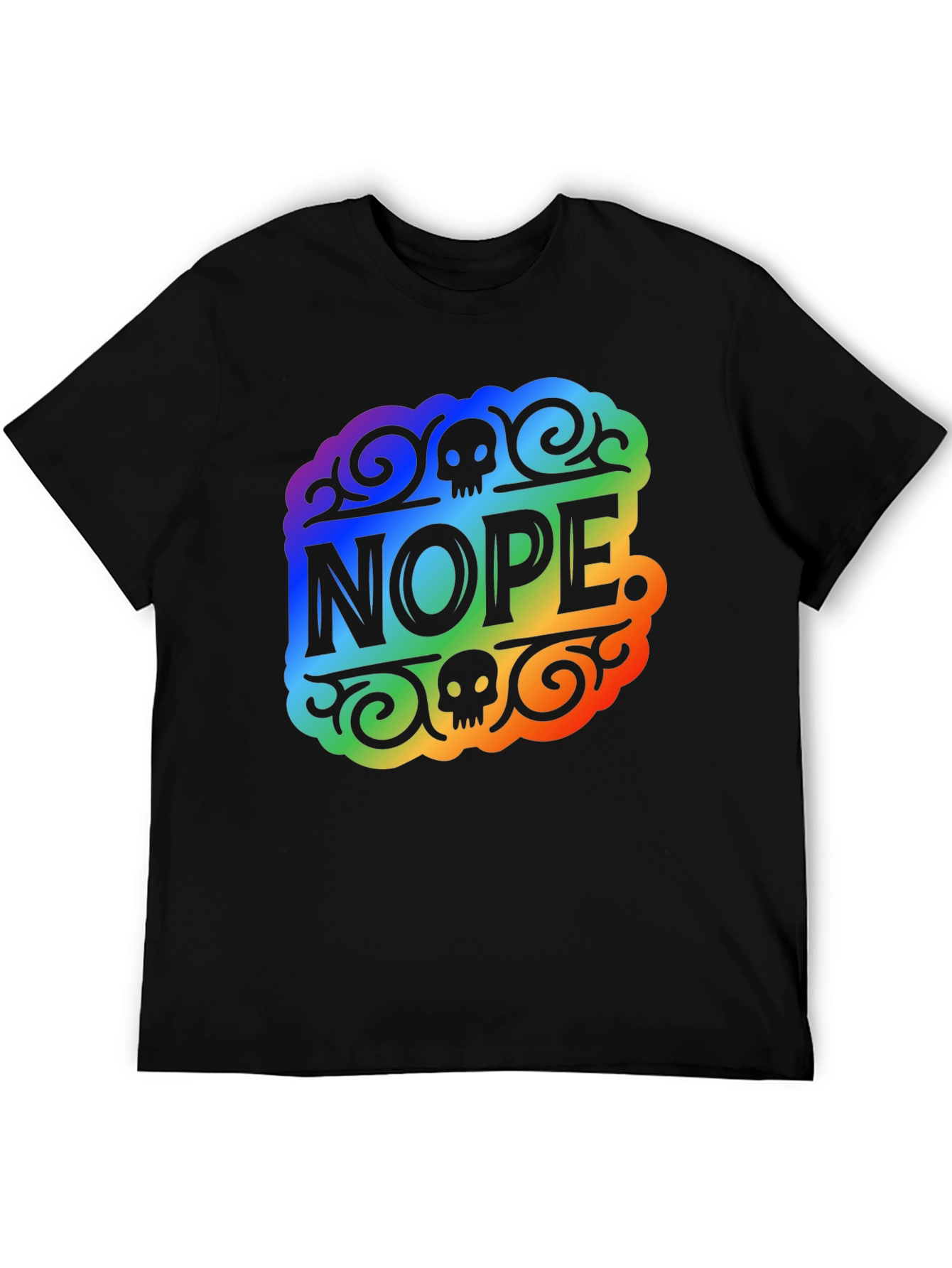 Rainbow NOPE Skull Graphic Black T-Shirt