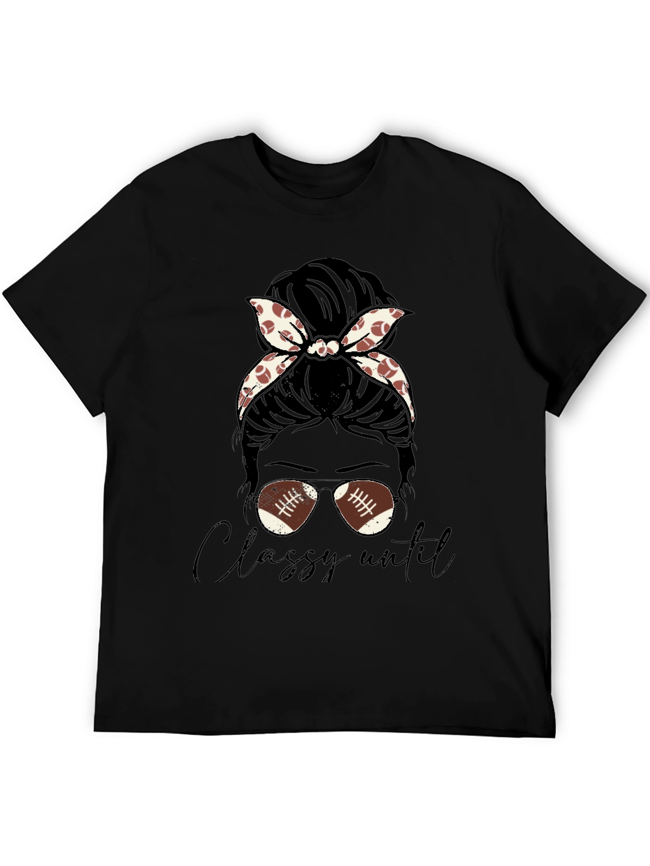 Classy Football Mom Messy Bun T-Shirt