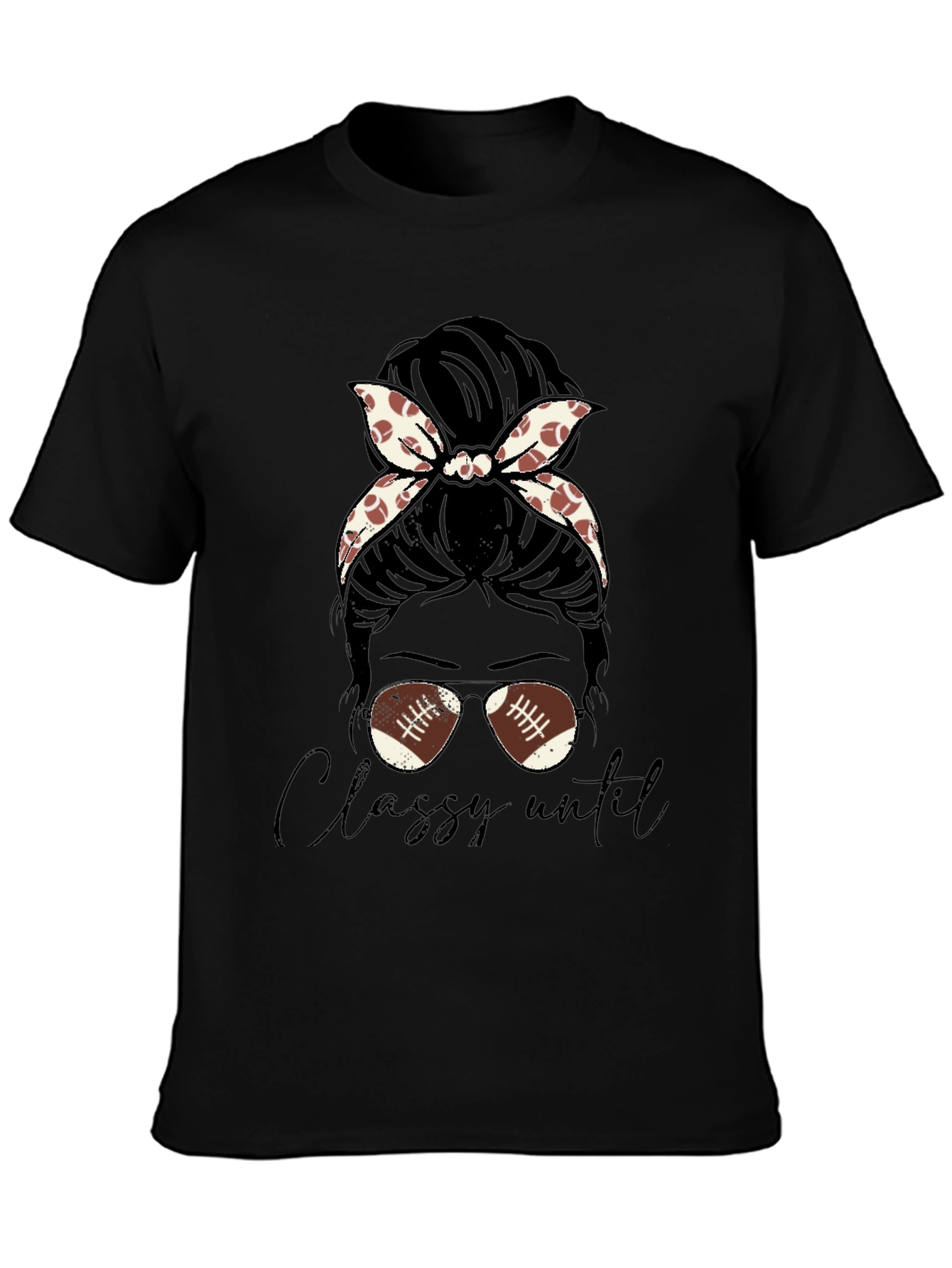 Classy Football Mom Messy Bun T-Shirt