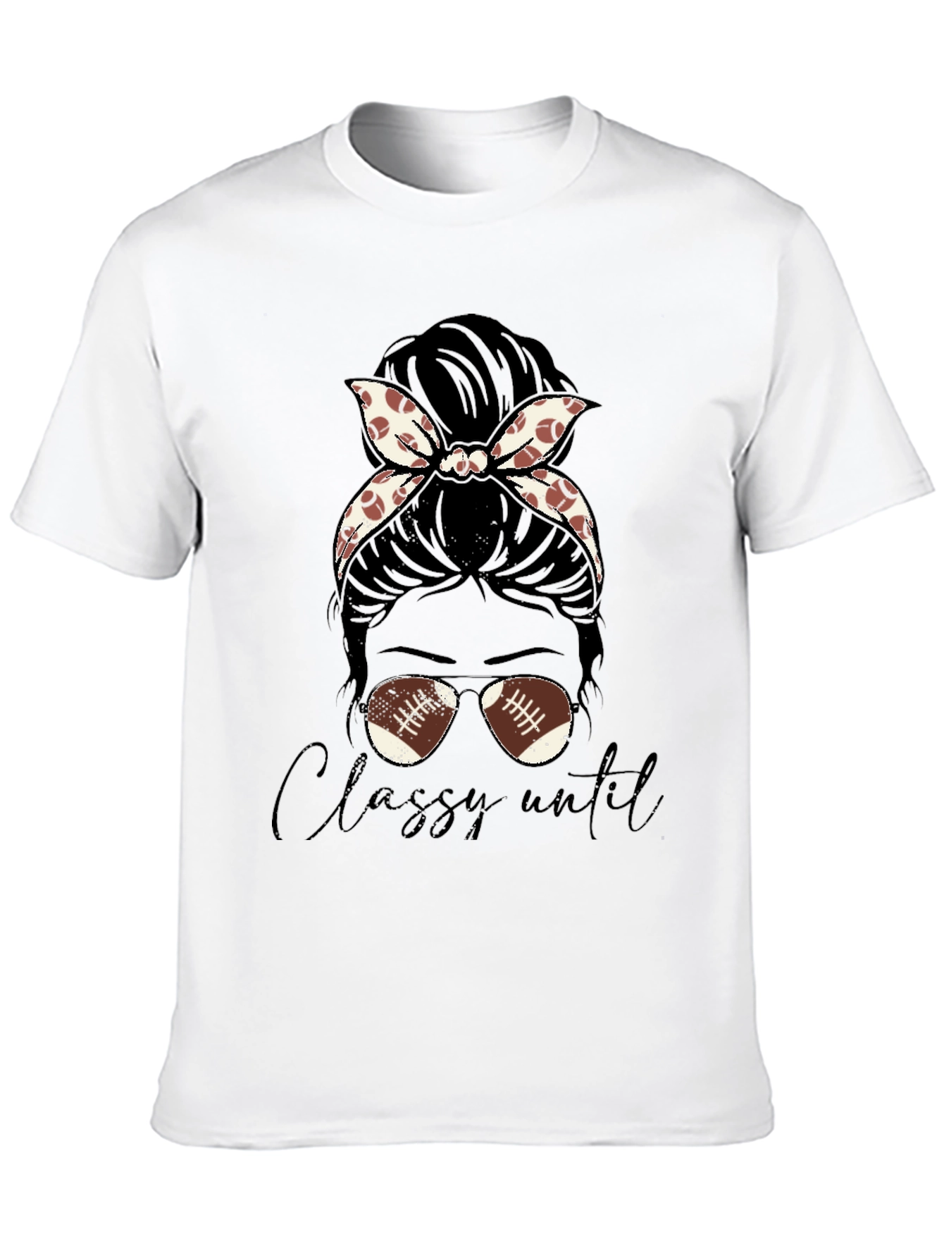 Classy Football Mom Messy Bun T-Shirt