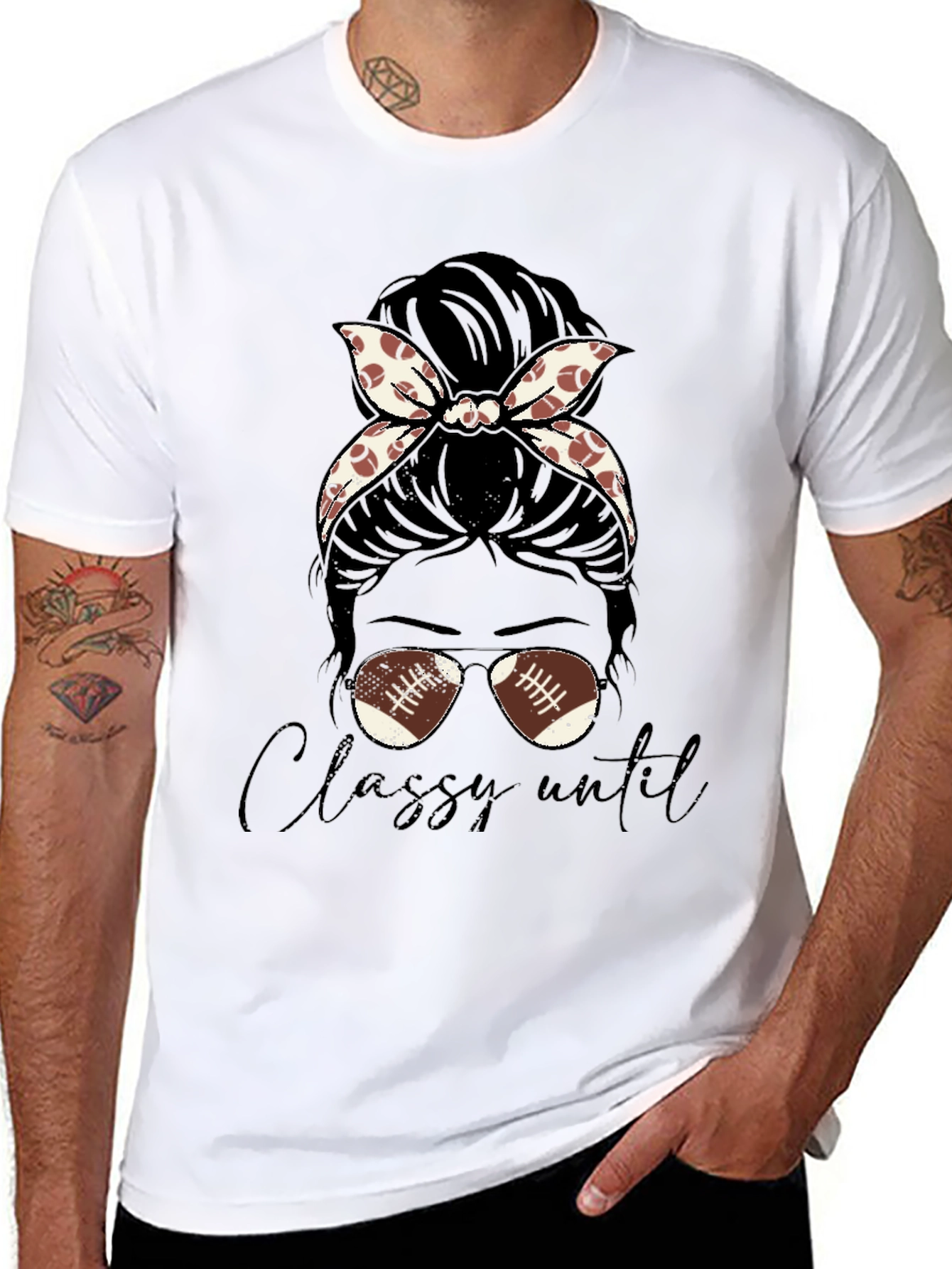 Classy Football Mom Messy Bun T-Shirt