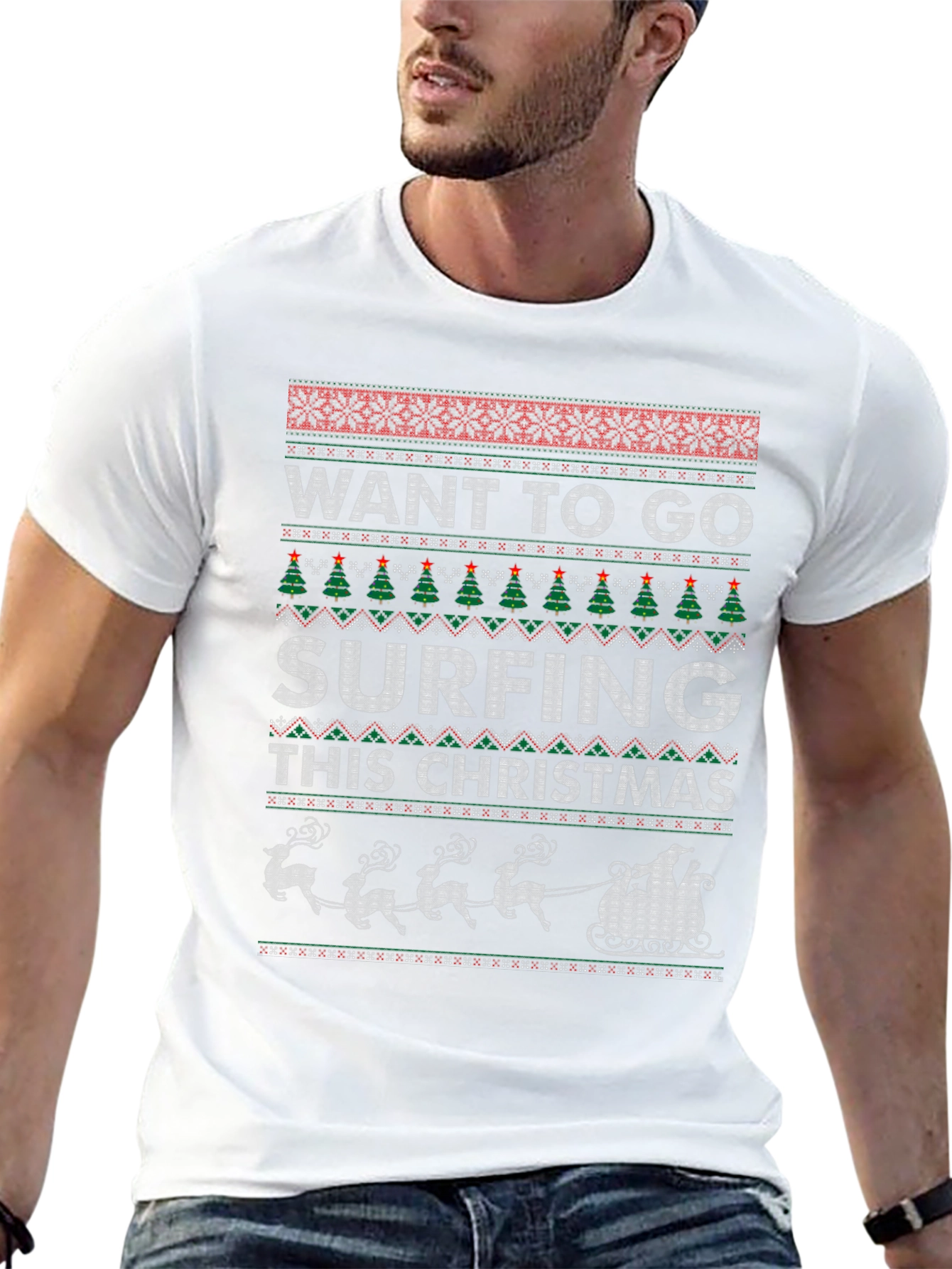 Want to Go Surfing This Christmas Ugly Sweater T-Shirt