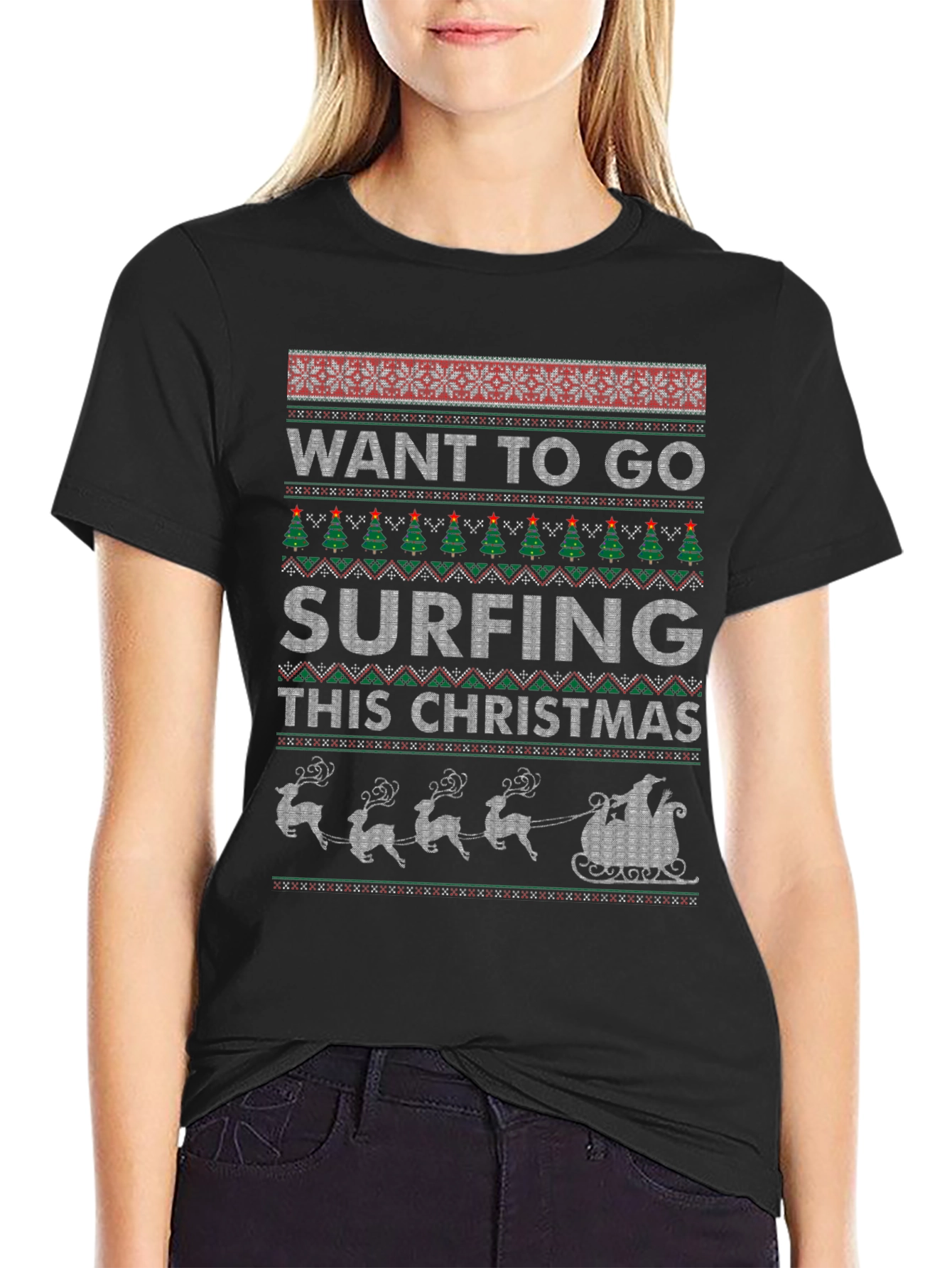 Want to Go Surfing This Christmas Ugly Sweater T-Shirt