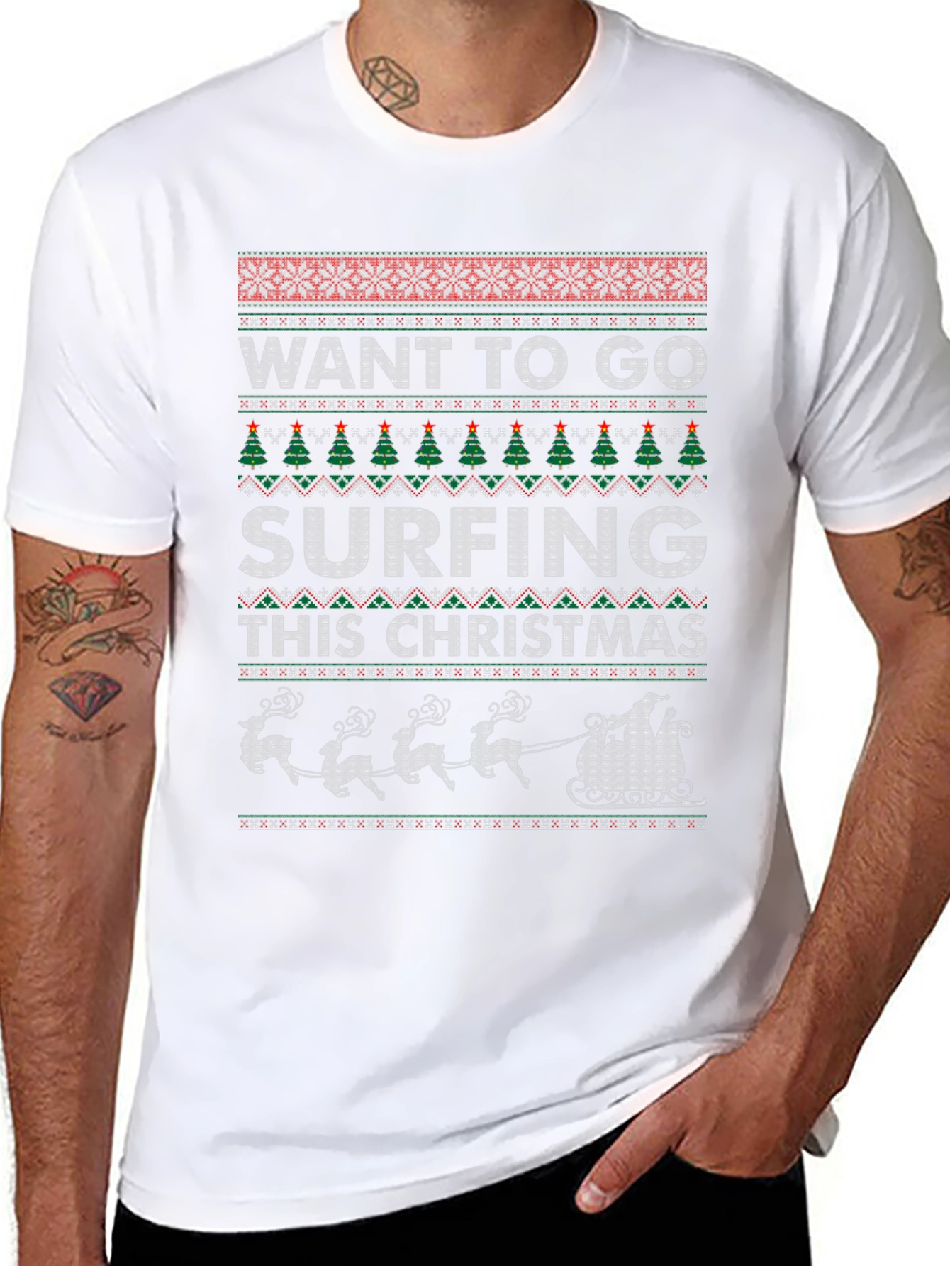 Want to Go Surfing This Christmas Ugly Sweater T-Shirt