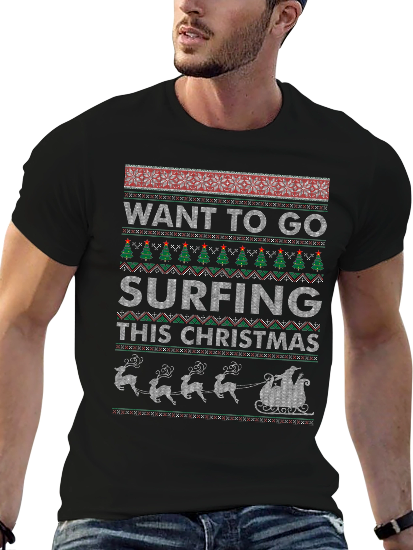 Want to Go Surfing This Christmas Ugly Sweater T-Shirt