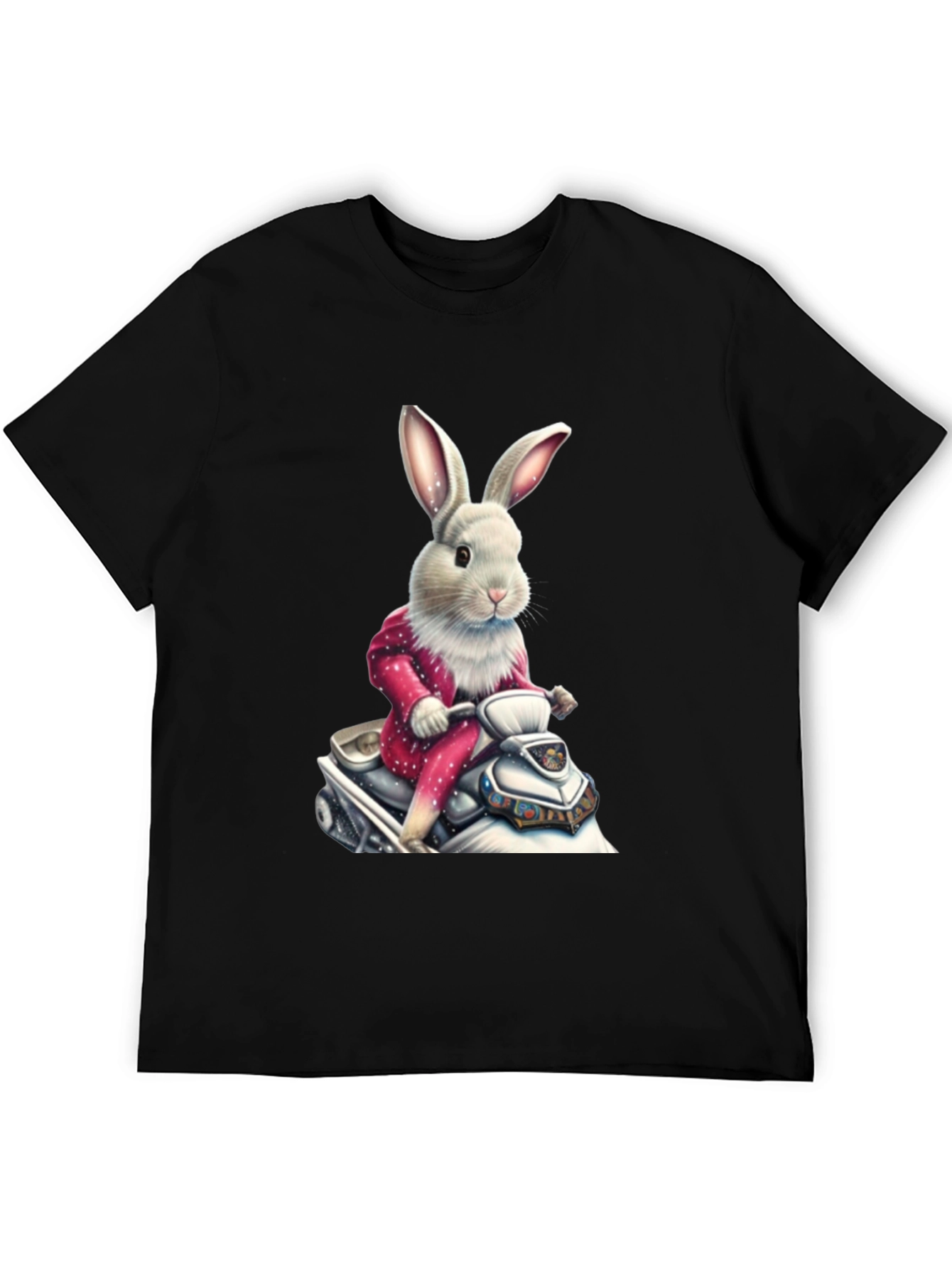 Bunny on Scooter Black T-Shirt