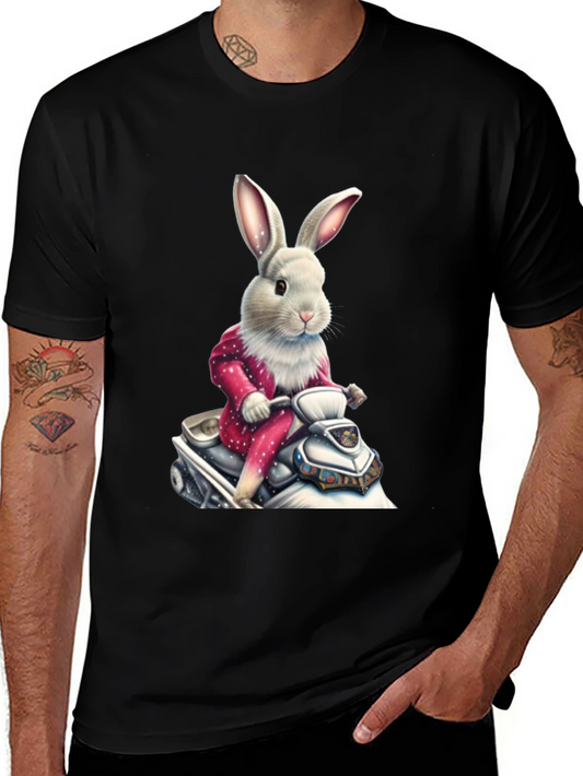Bunny on Scooter Black T-Shirt