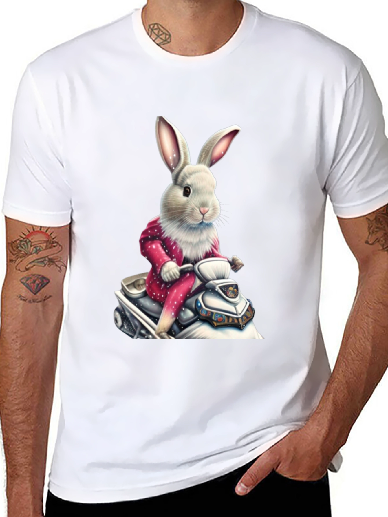 Bunny on Scooter Black T-Shirt