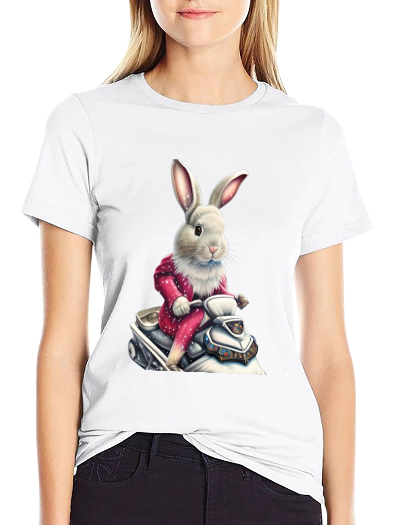 Bunny on Scooter Black T-Shirt