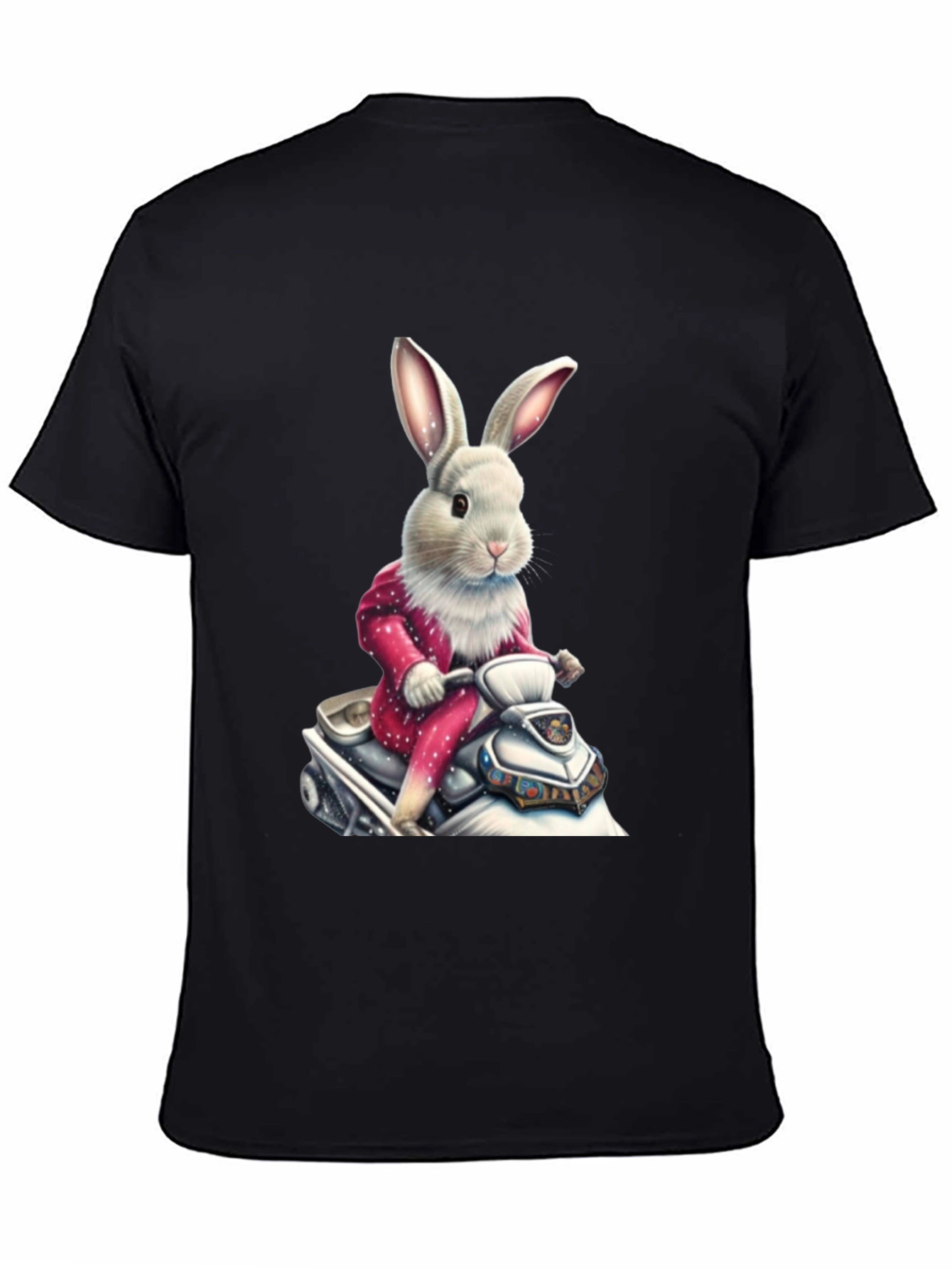 Bunny on Scooter Black T-Shirt