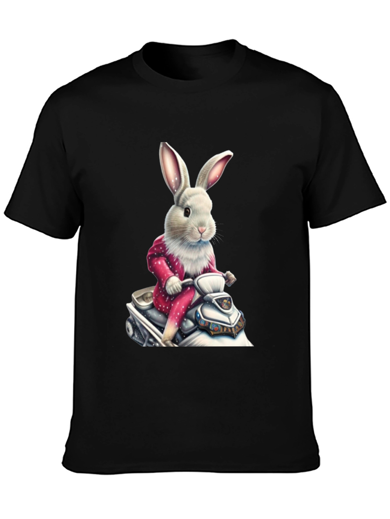 Bunny on Scooter Black T-Shirt