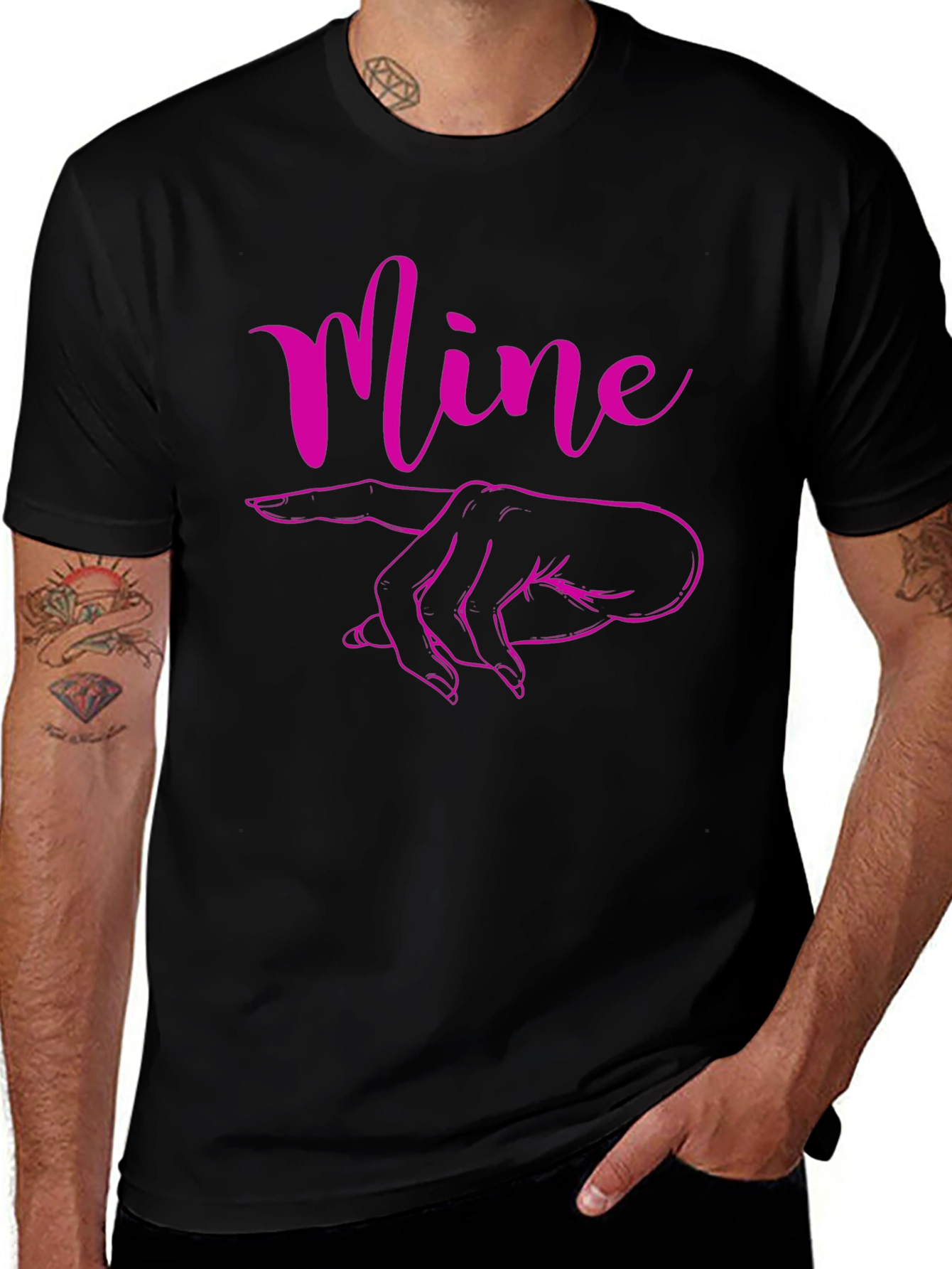 Mine Pointing Finger Graphic Tee - Black Cotton T-Shirt