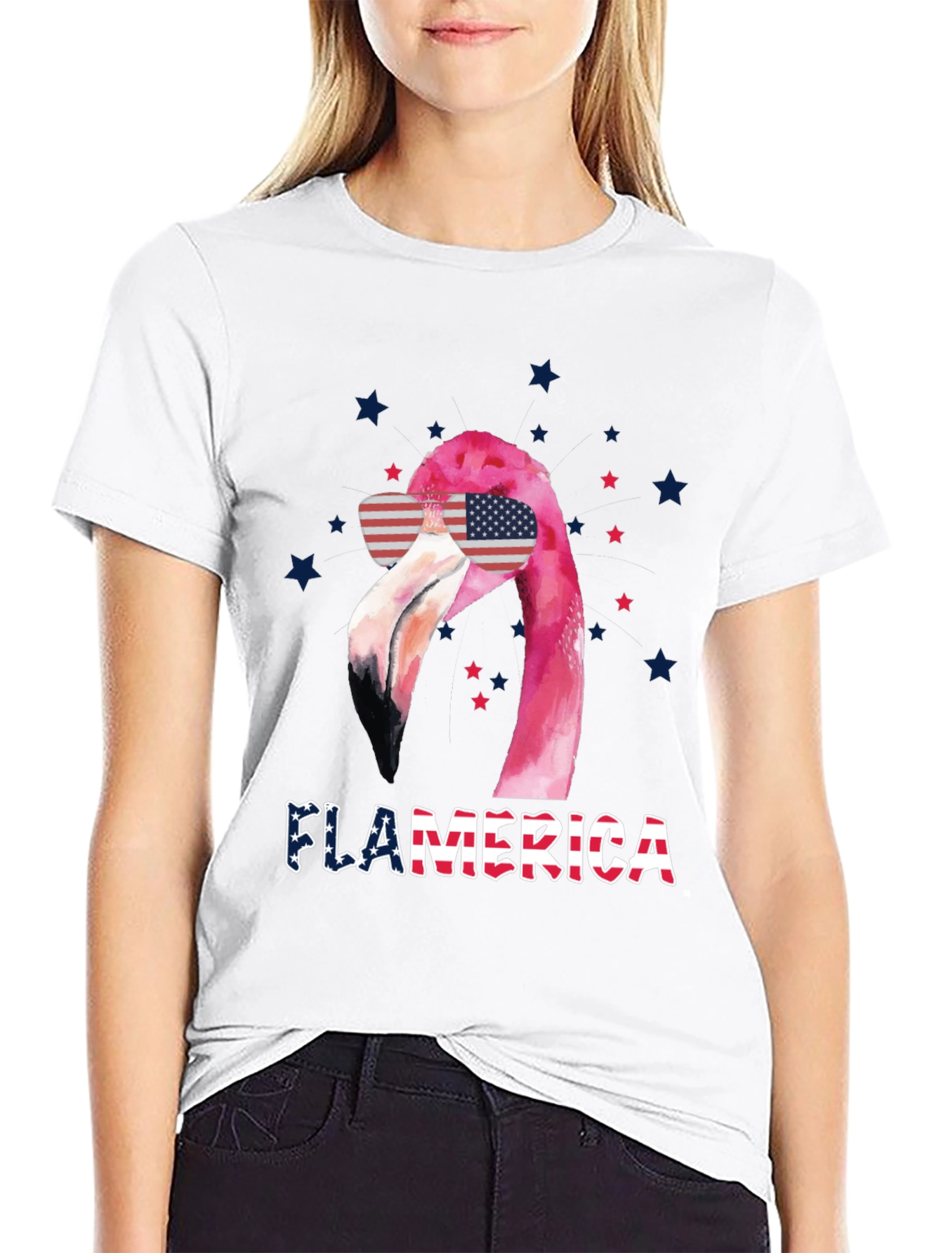 Flamerica T-Shirt Patriotic Flamingo 4th July Tee