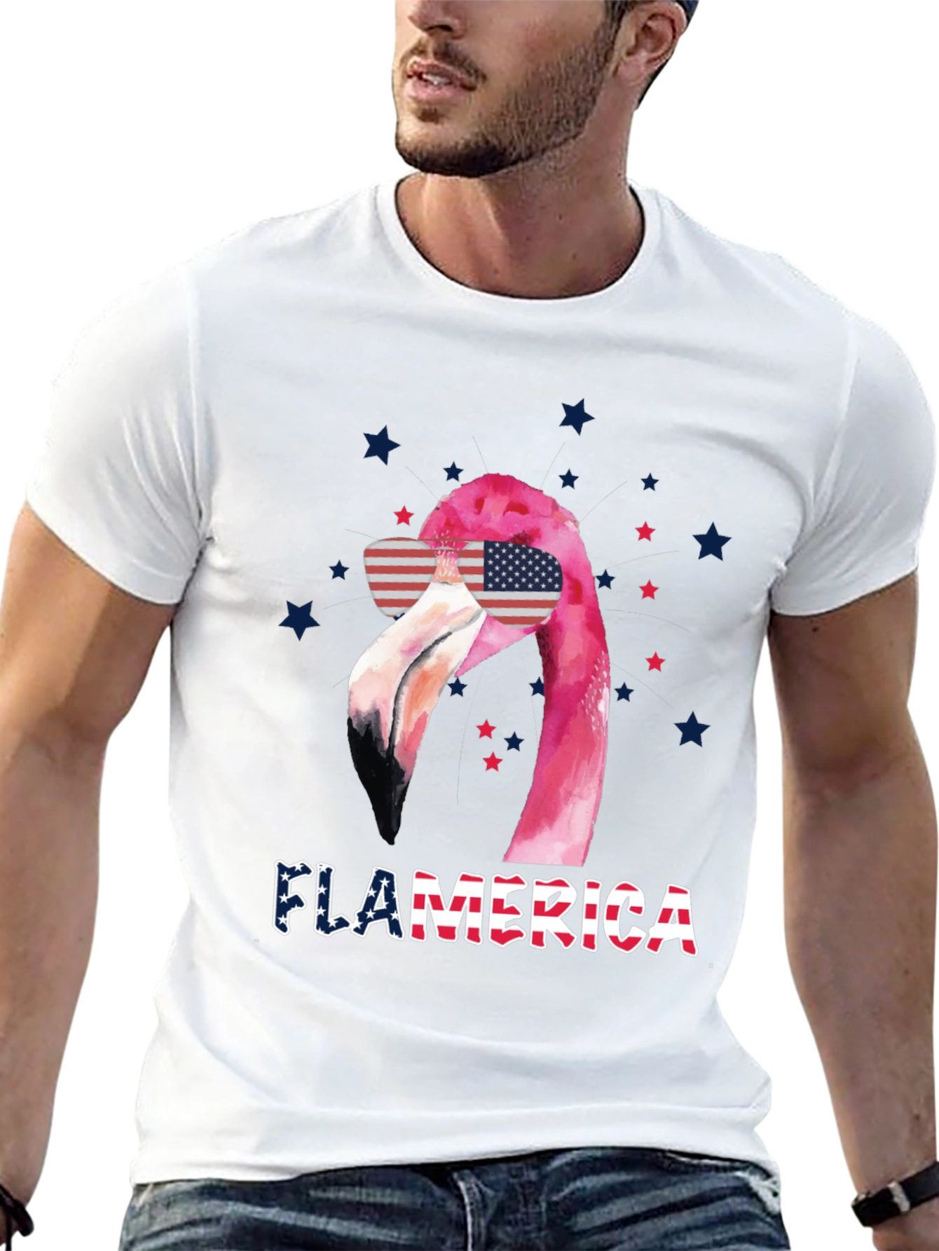 Flamerica T-Shirt Patriotic Flamingo 4th July Tee