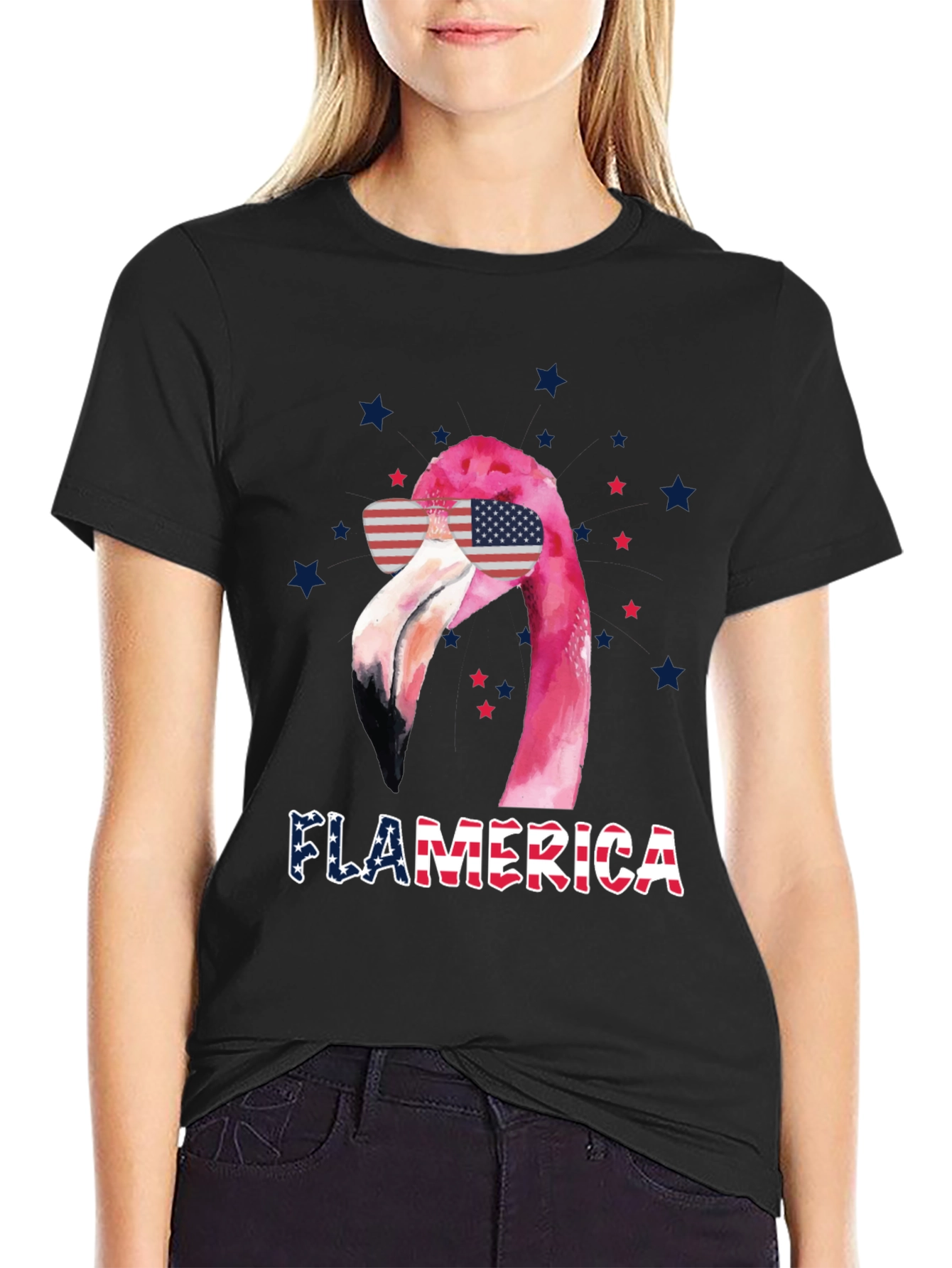 Flamerica T-Shirt Patriotic Flamingo 4th July Tee