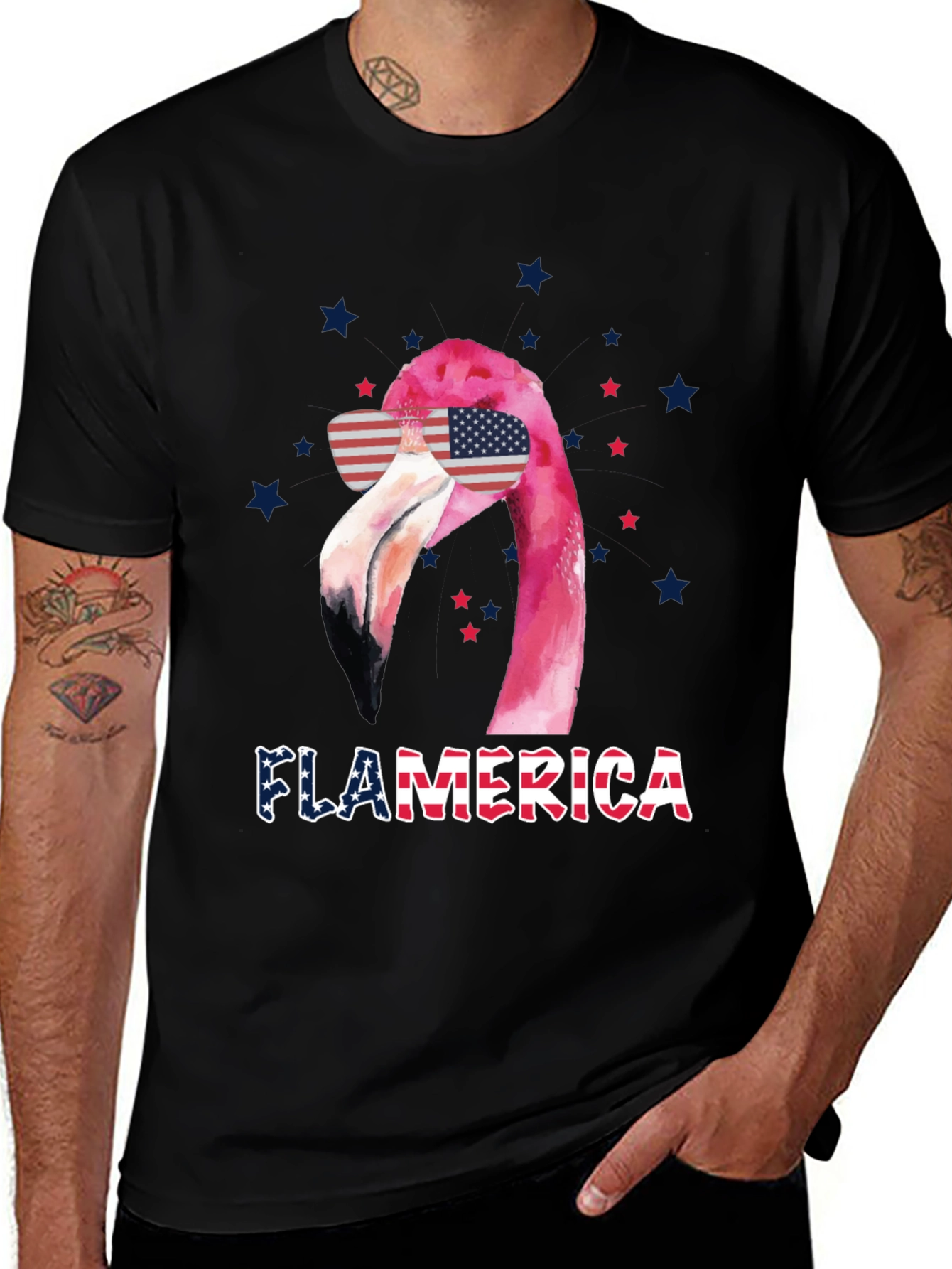 Flamerica T-Shirt Patriotic Flamingo 4th July Tee