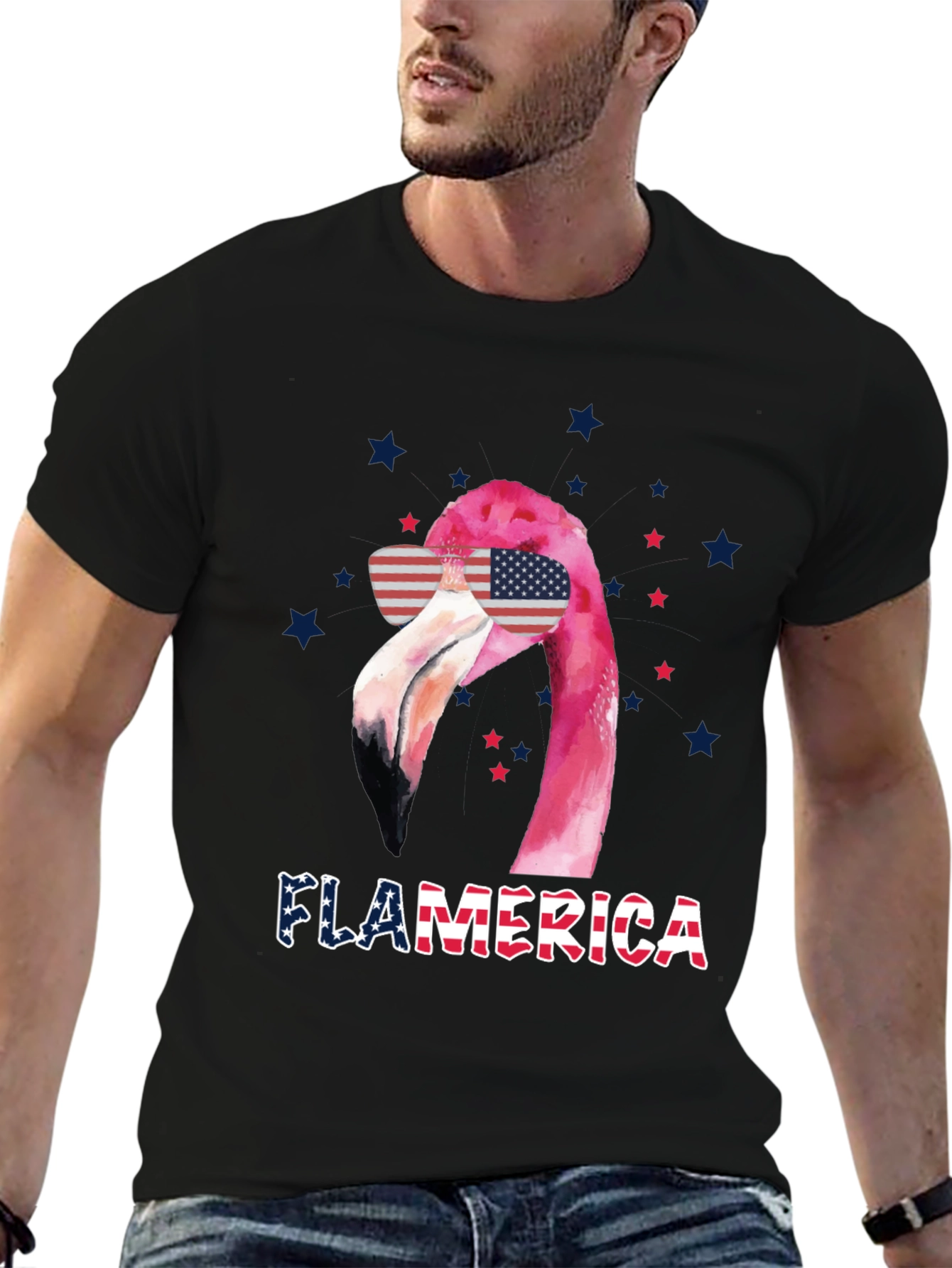 Flamerica T-Shirt Patriotic Flamingo 4th July Tee