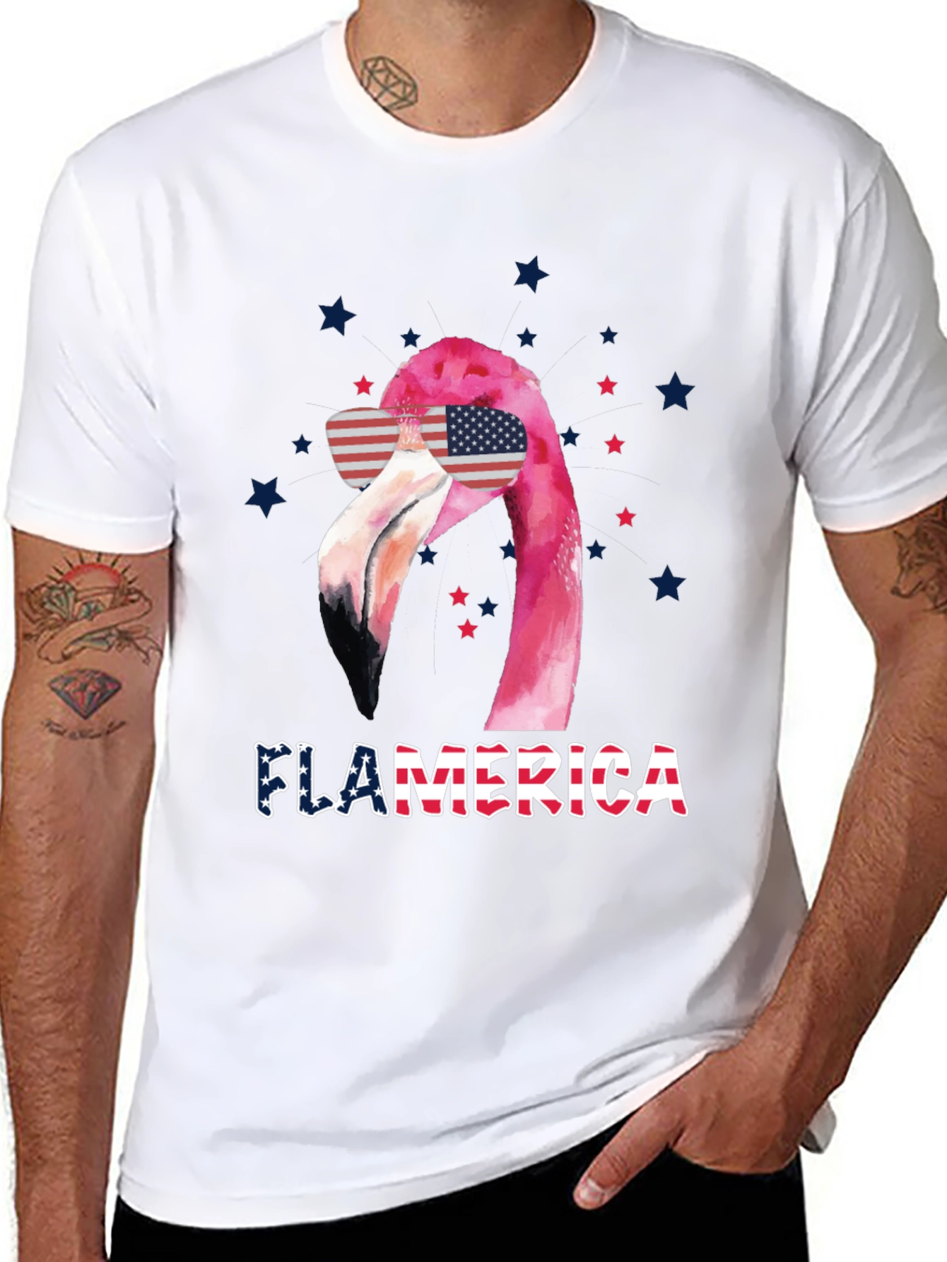 Flamerica T-Shirt Patriotic Flamingo 4th July Tee