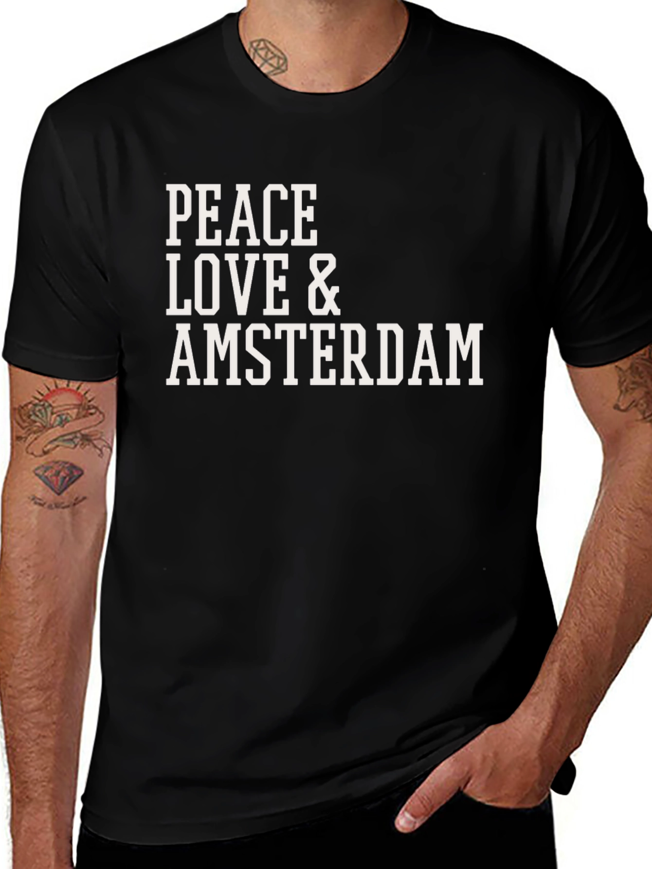 Peace Love Amsterdam T-Shirt - Black Graphic Tee