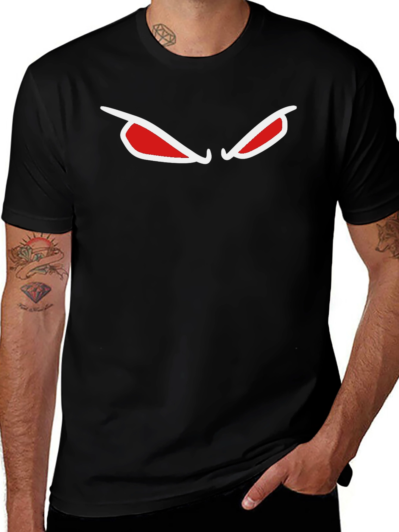 Mens Black T-Shirt with Red Eyes Graphic