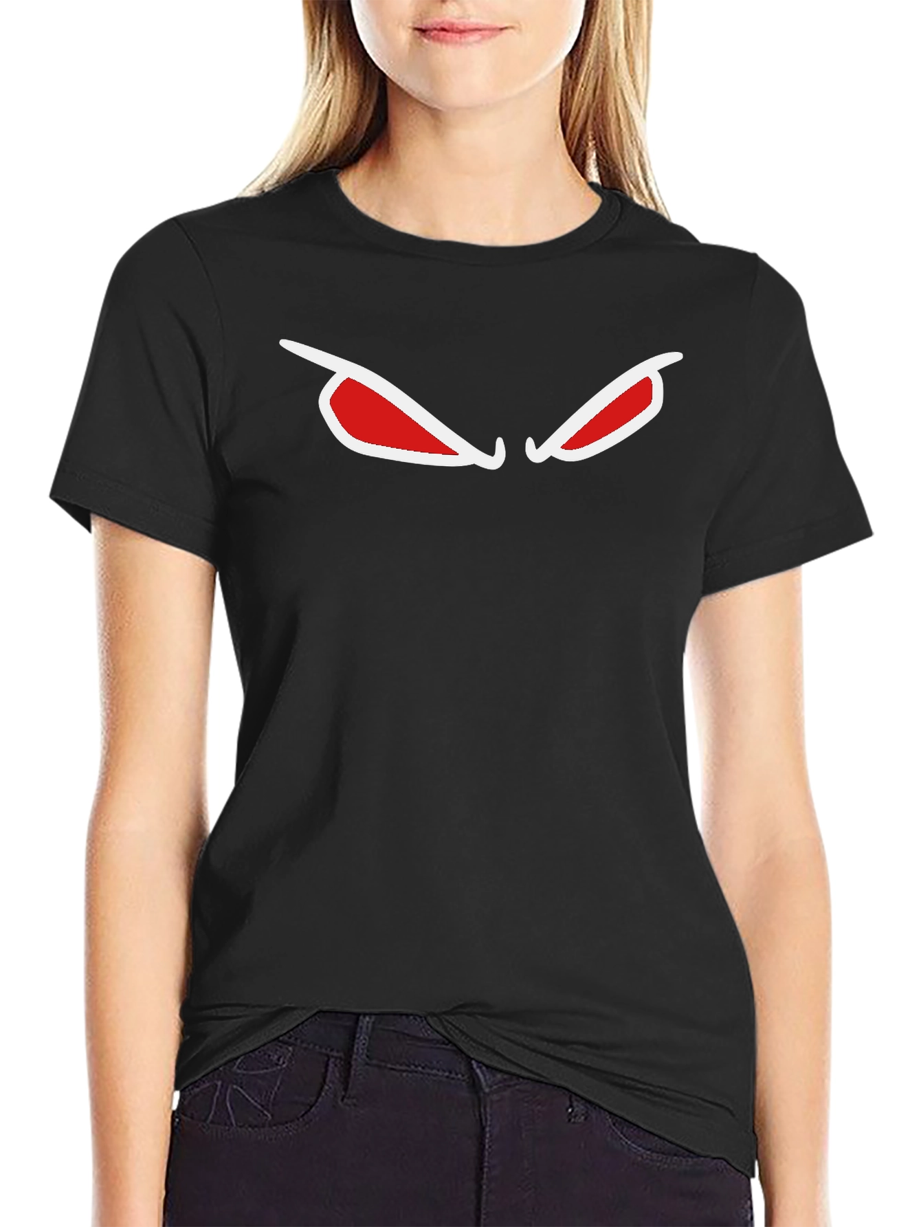 Mens Black T-Shirt with Red Eyes Graphic