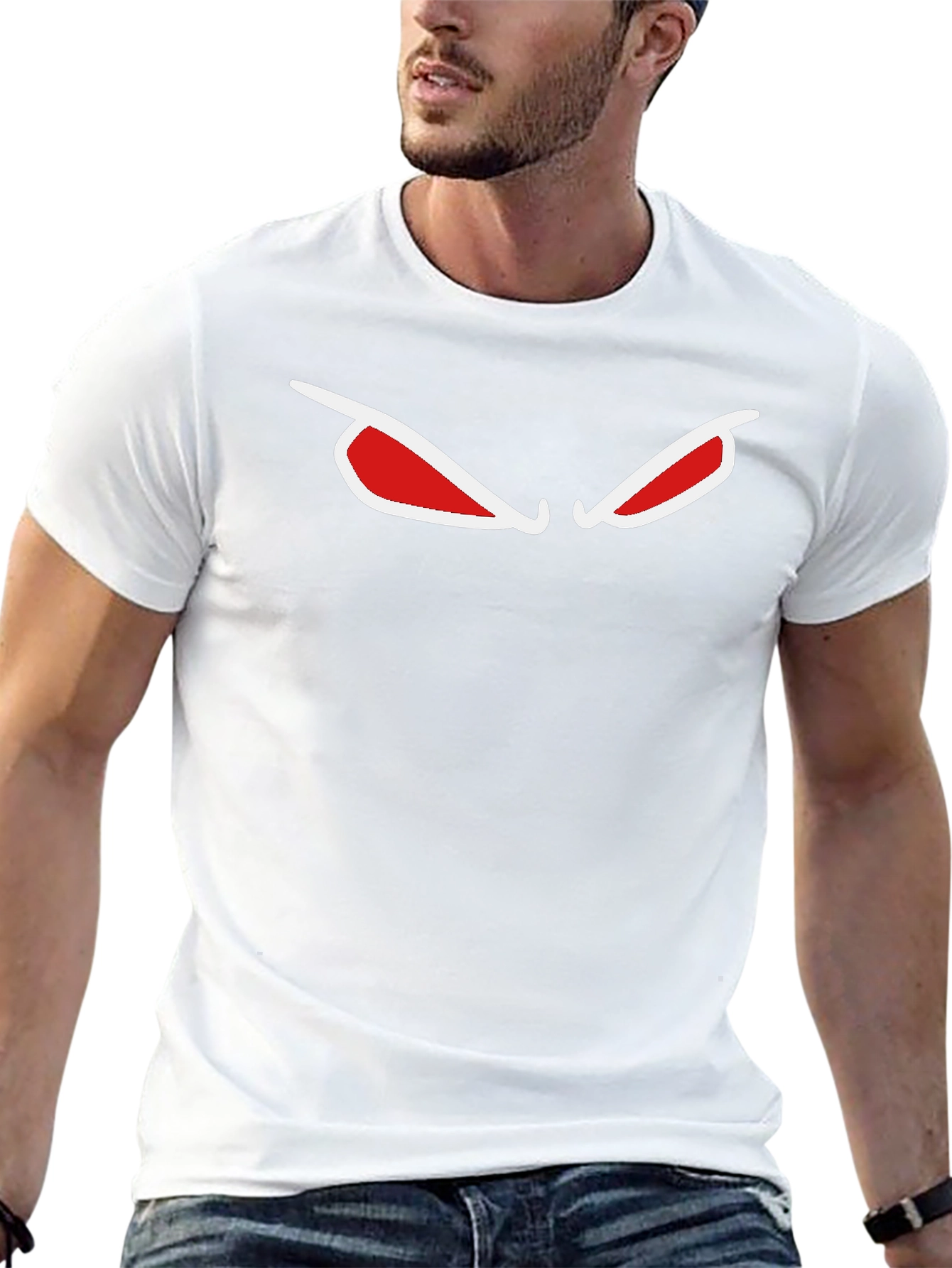 Mens Black T-Shirt with Red Eyes Graphic