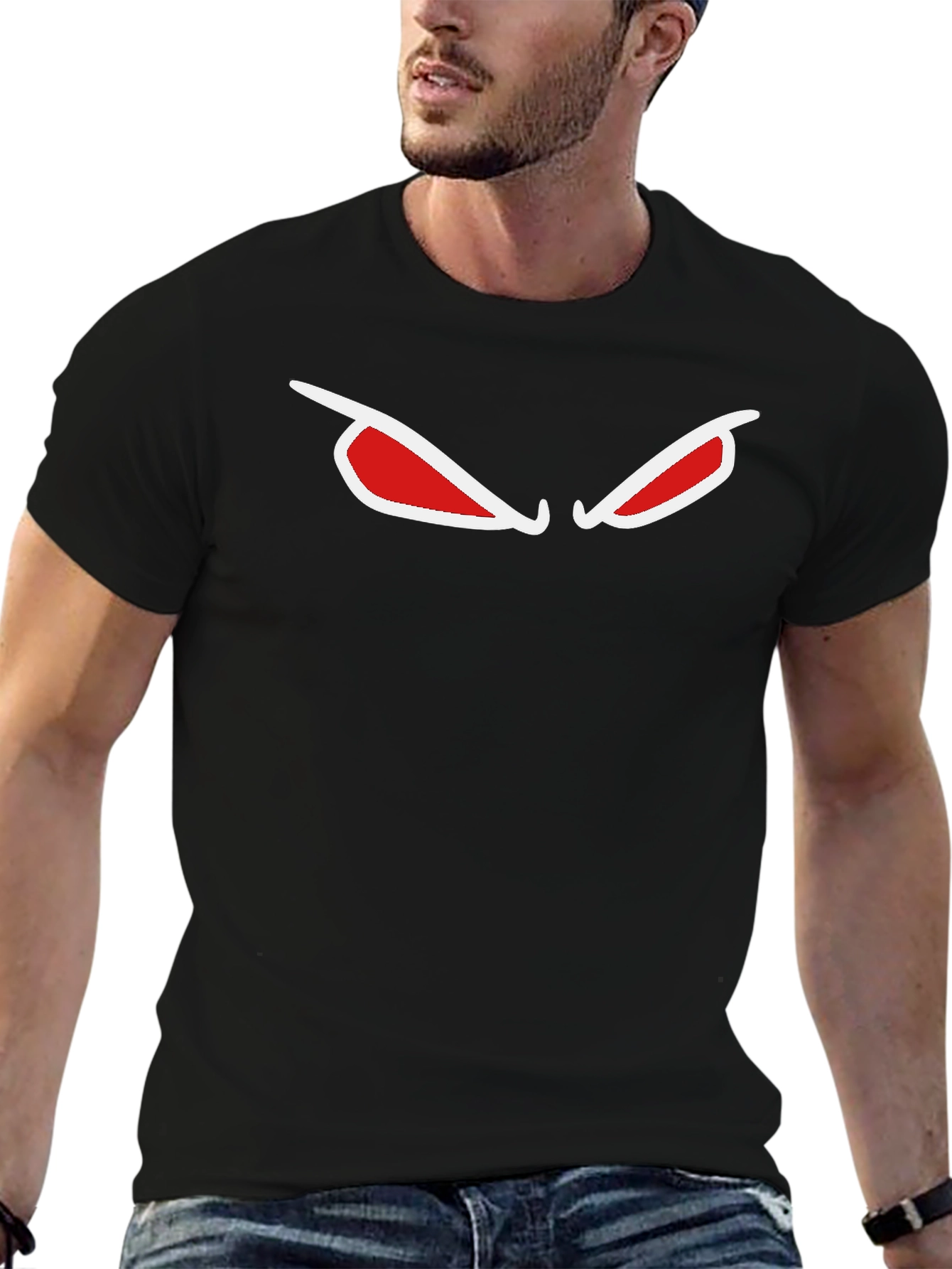 Mens Black T-Shirt with Red Eyes Graphic