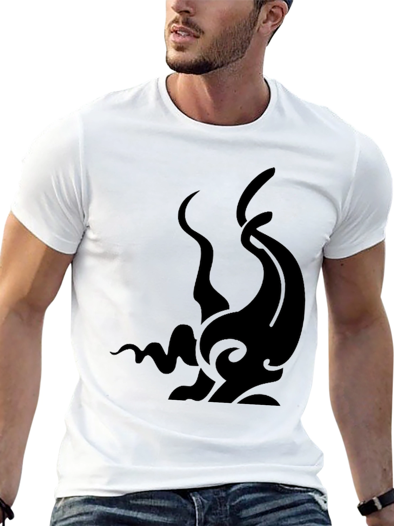 Mens Black Graphic Tee - Abstract Tentacle Design