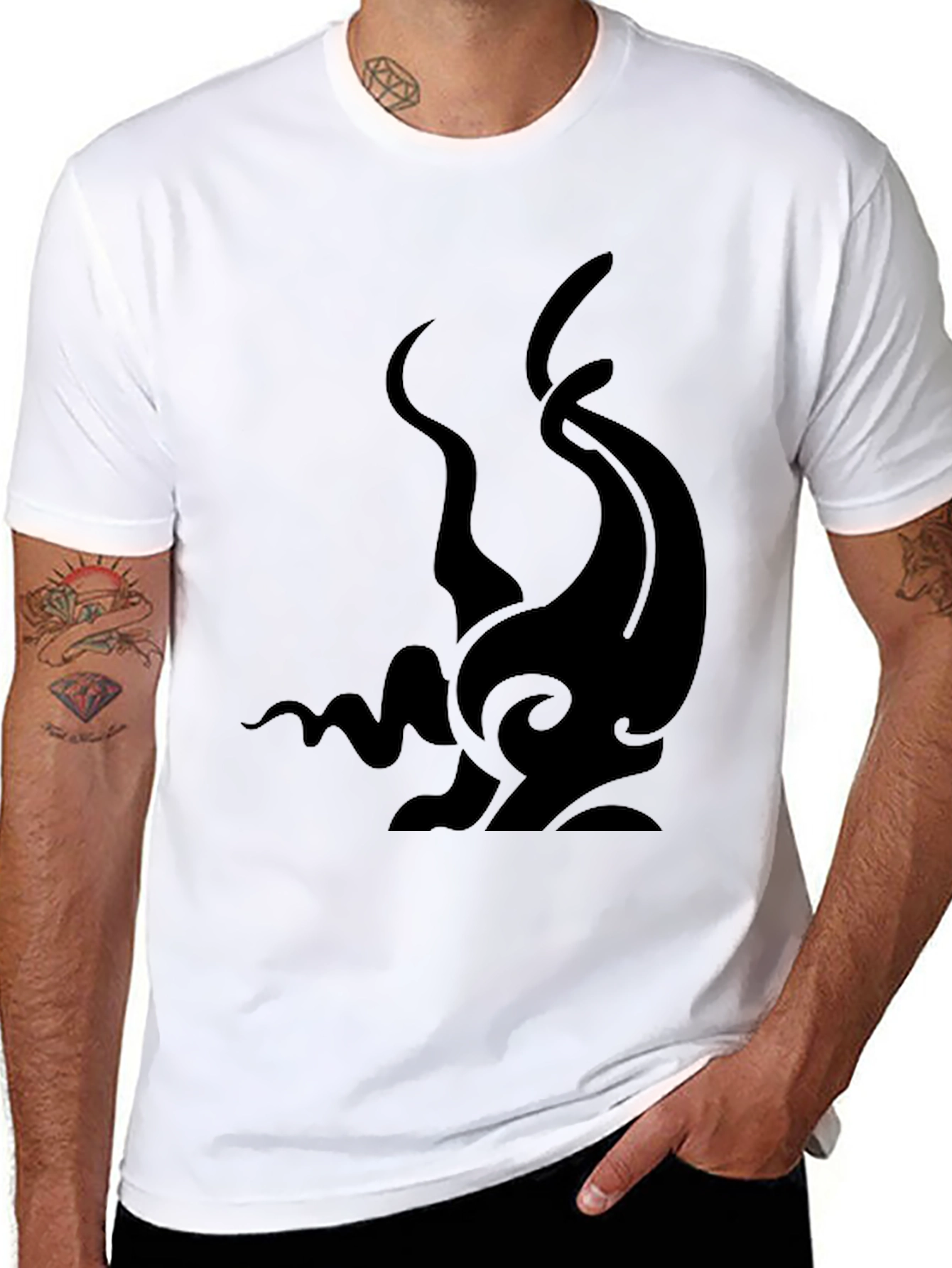 Mens Black Graphic Tee - Abstract Tentacle Design