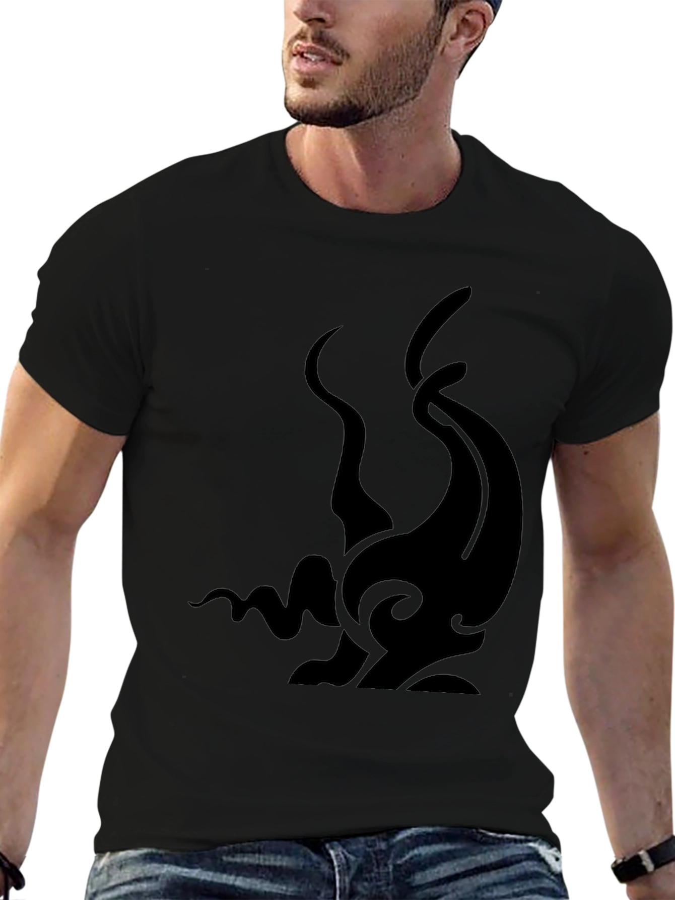 Mens Black Graphic Tee - Abstract Tentacle Design