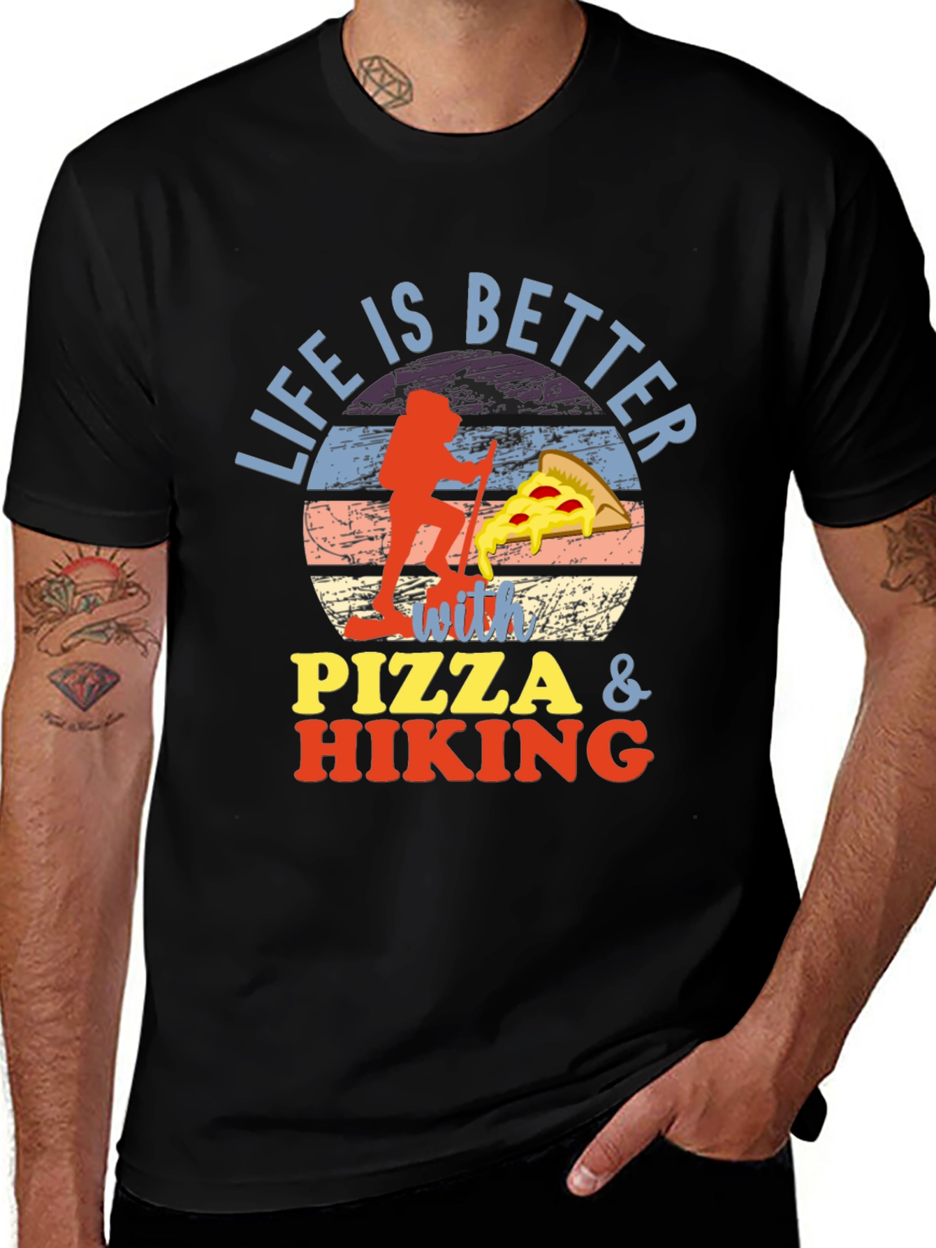 Life is Better with Pizza & Hiking Graphic T-Shirt