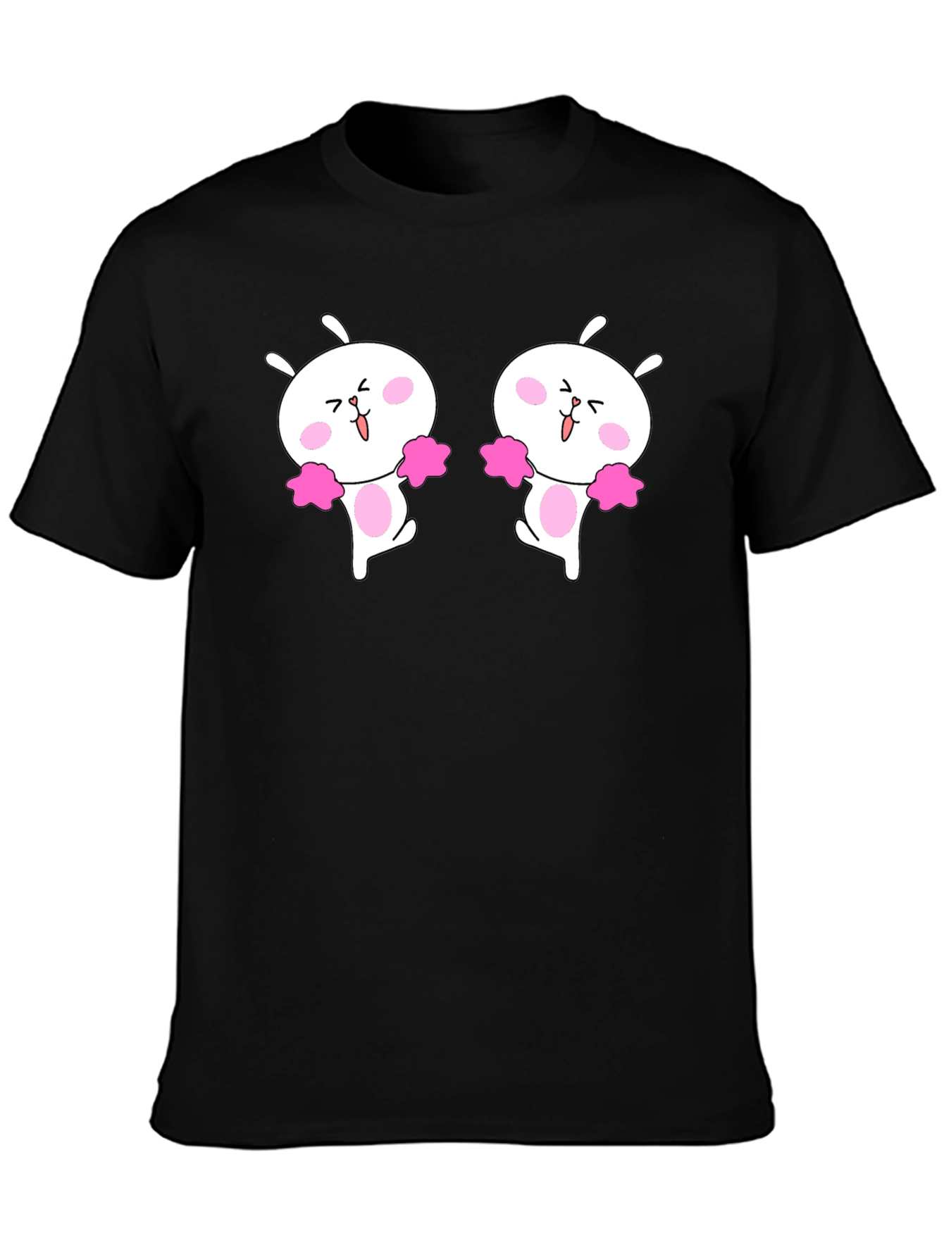 Cute Cheerleader Bunny Graphic Black T-Shirt