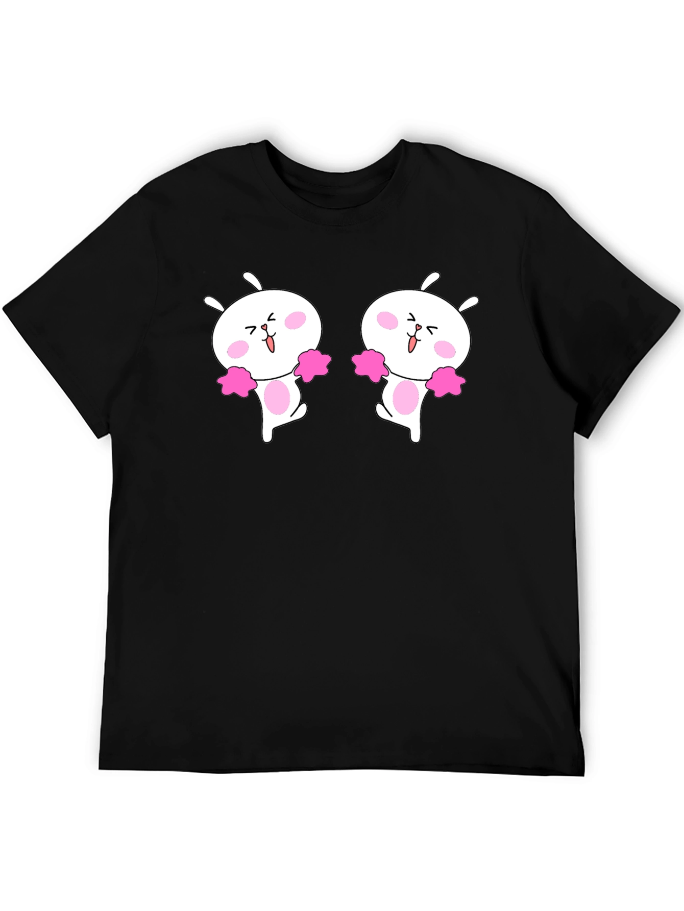 Cute Cheerleader Bunny Graphic Black T-Shirt