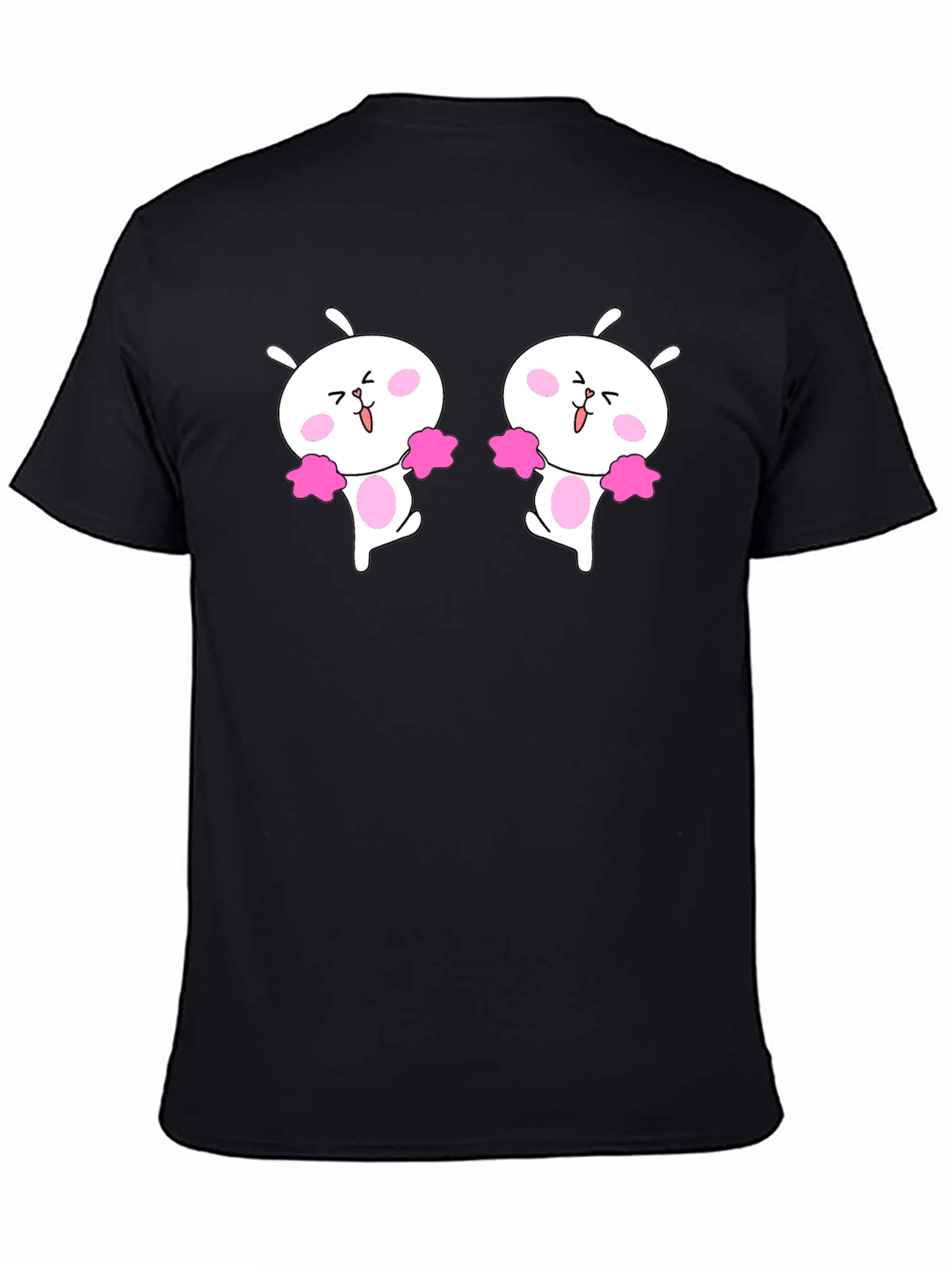 Cute Cheerleader Bunny Graphic Black T-Shirt