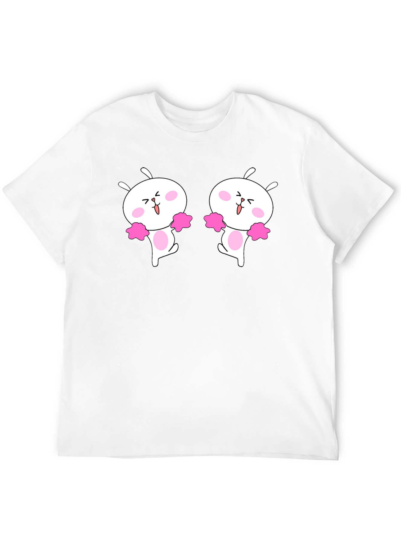 Cute Cheerleader Bunny Graphic Black T-Shirt