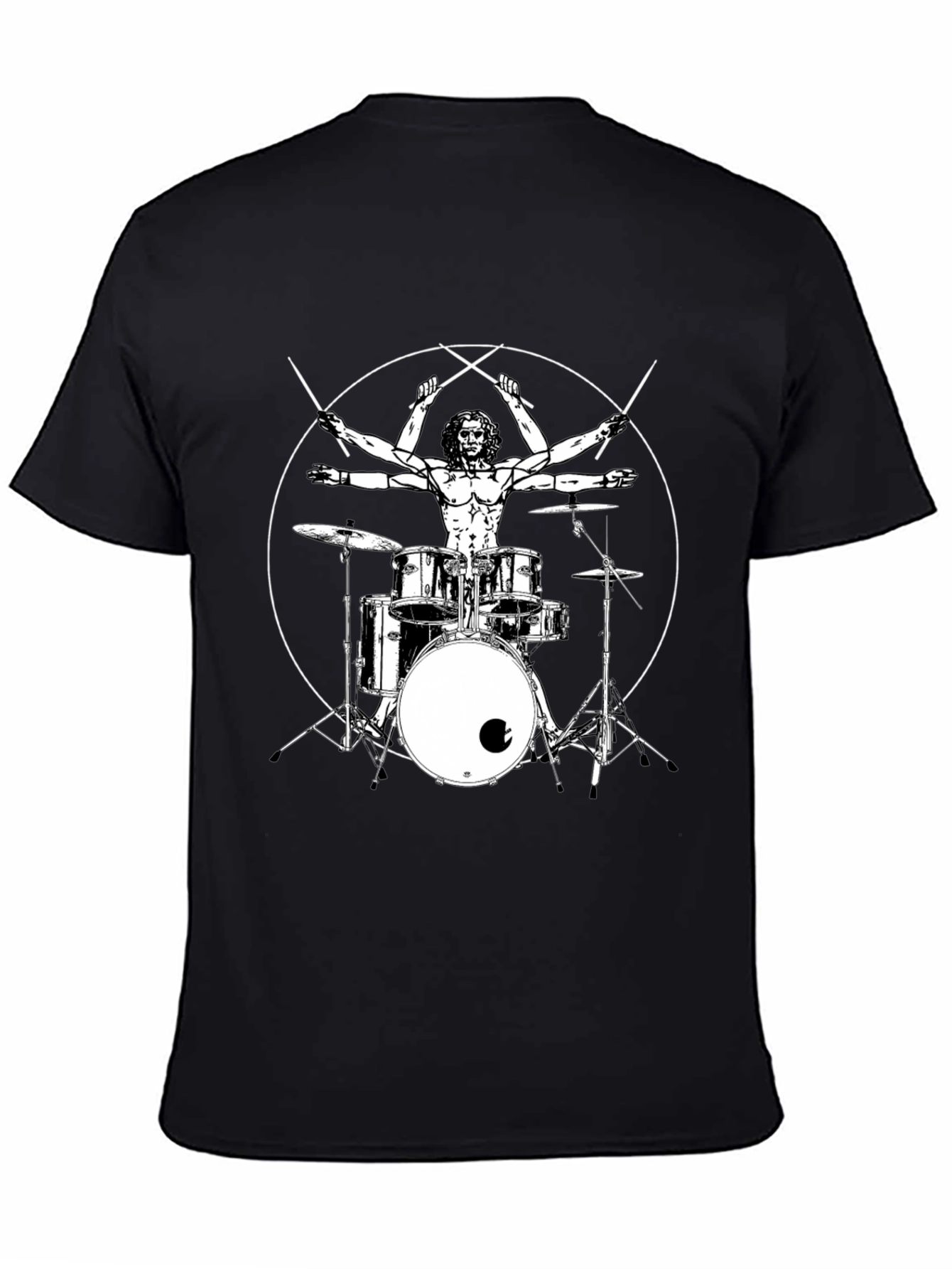 Drummer Vitruvian Man Black T-Shirt