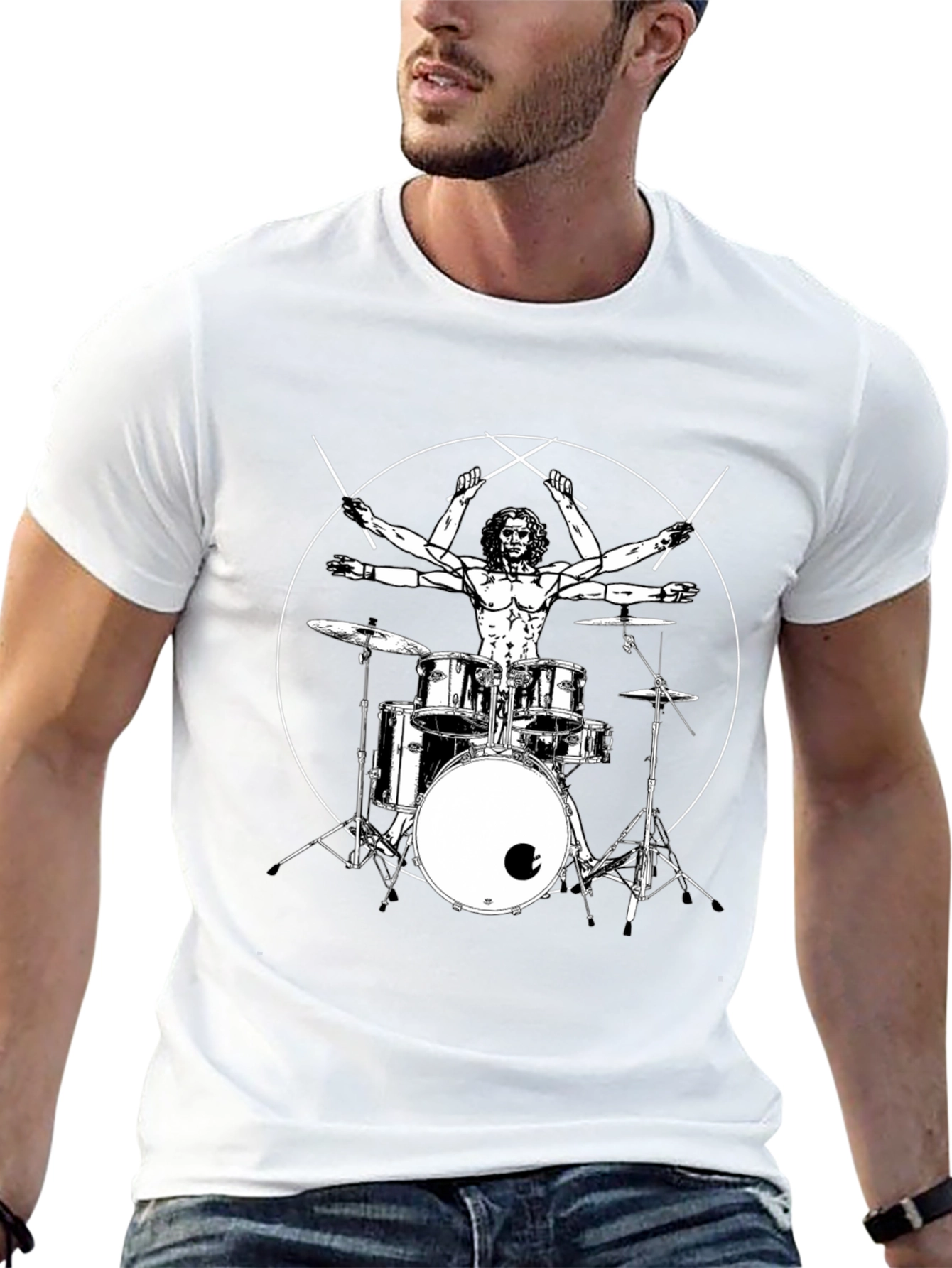 Drummer Vitruvian Man Black T-Shirt