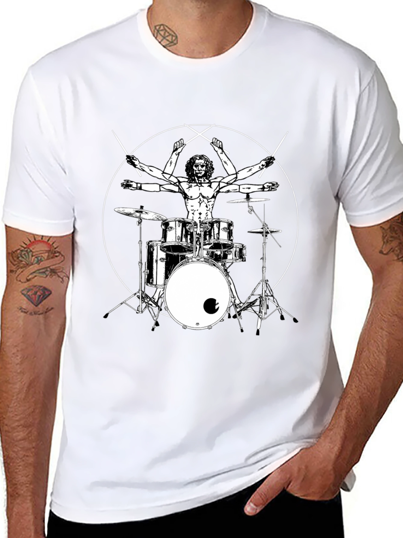 Drummer Vitruvian Man Black T-Shirt