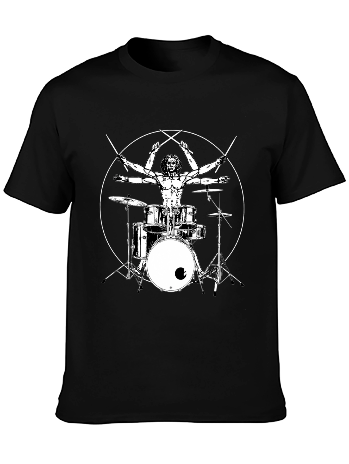 Drummer Vitruvian Man Black T-Shirt
