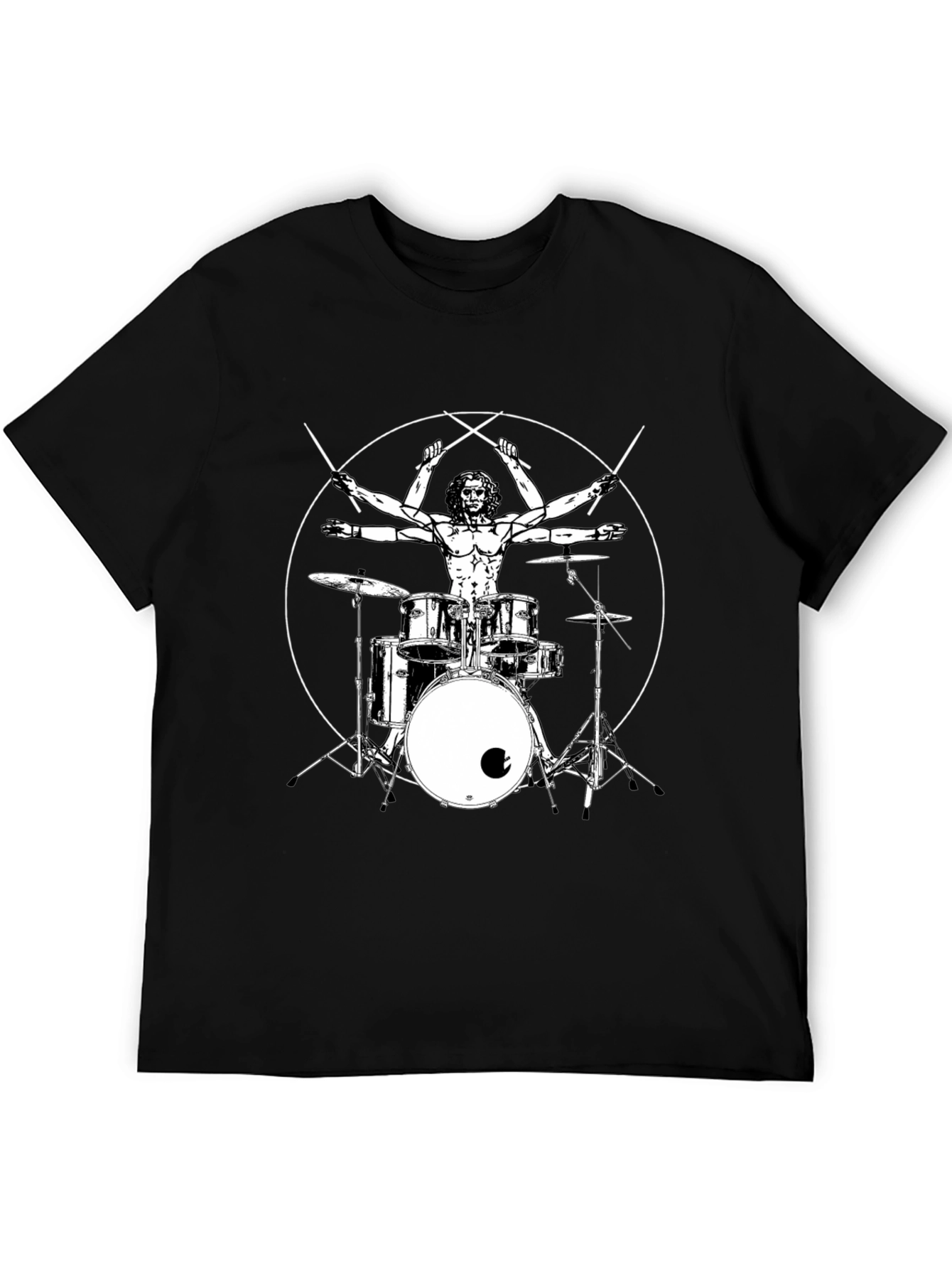 Drummer Vitruvian Man Black T-Shirt