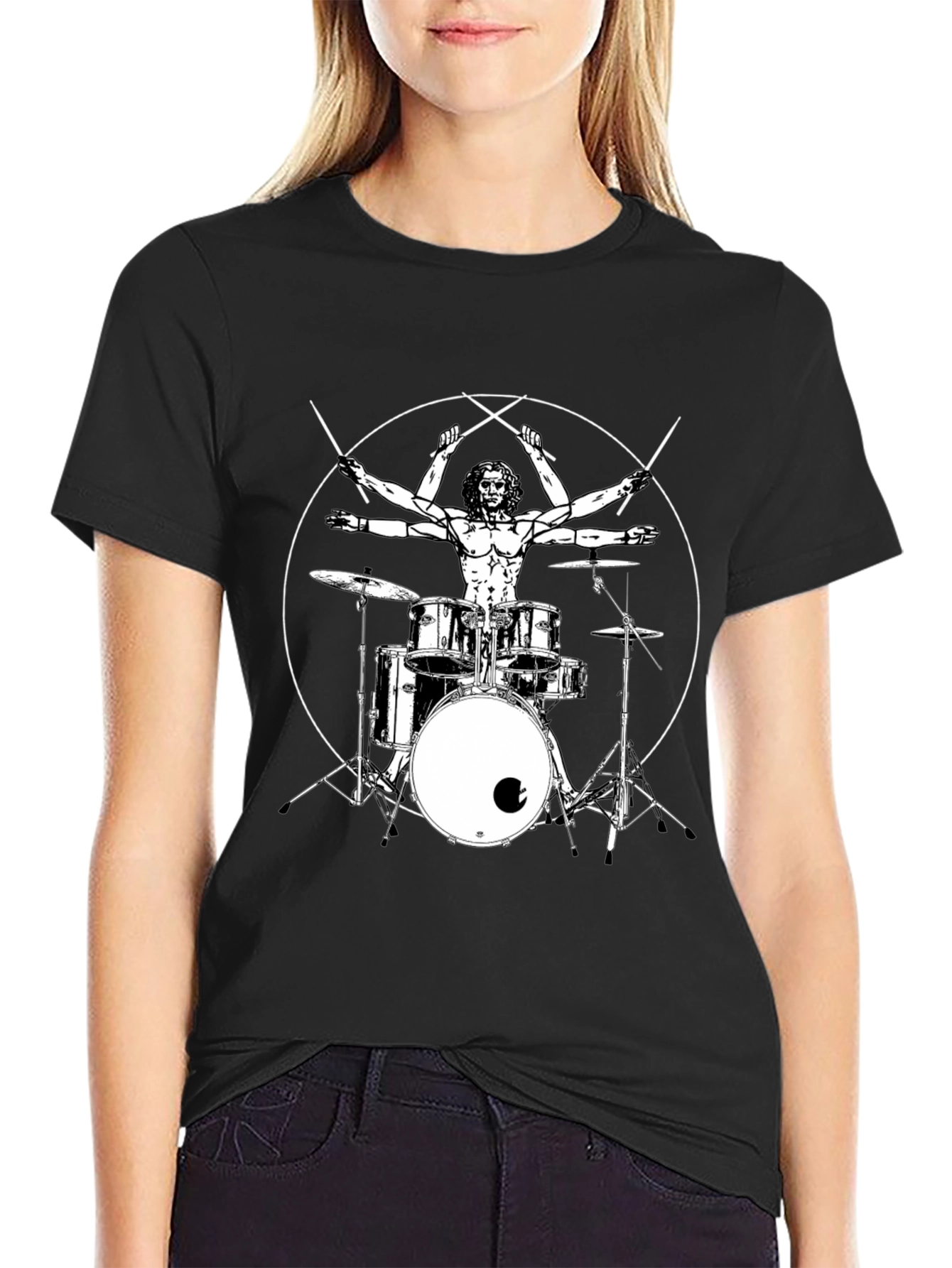 Drummer Vitruvian Man Black T-Shirt