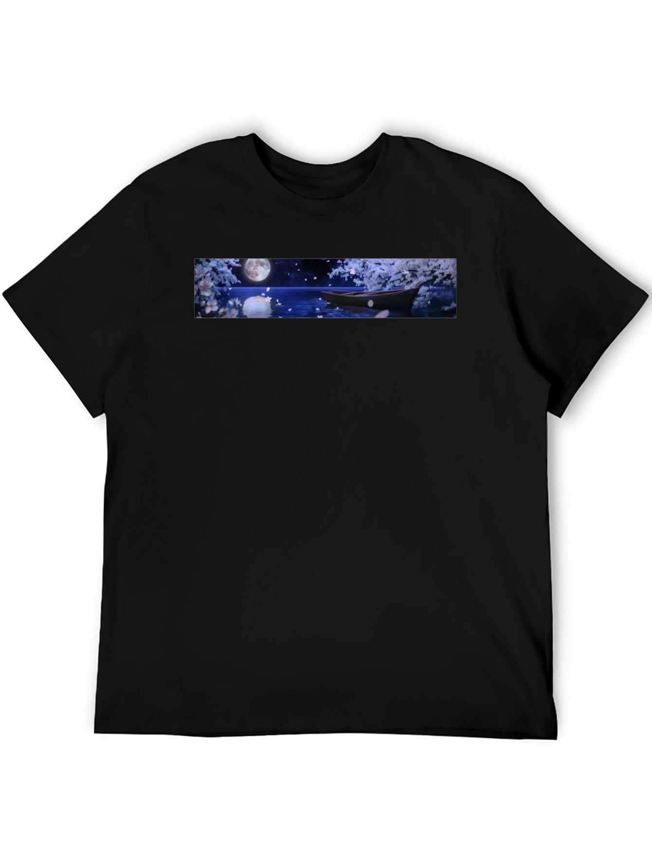 Moonlit Boat Graphic T-Shirt - Elegant Night Scene