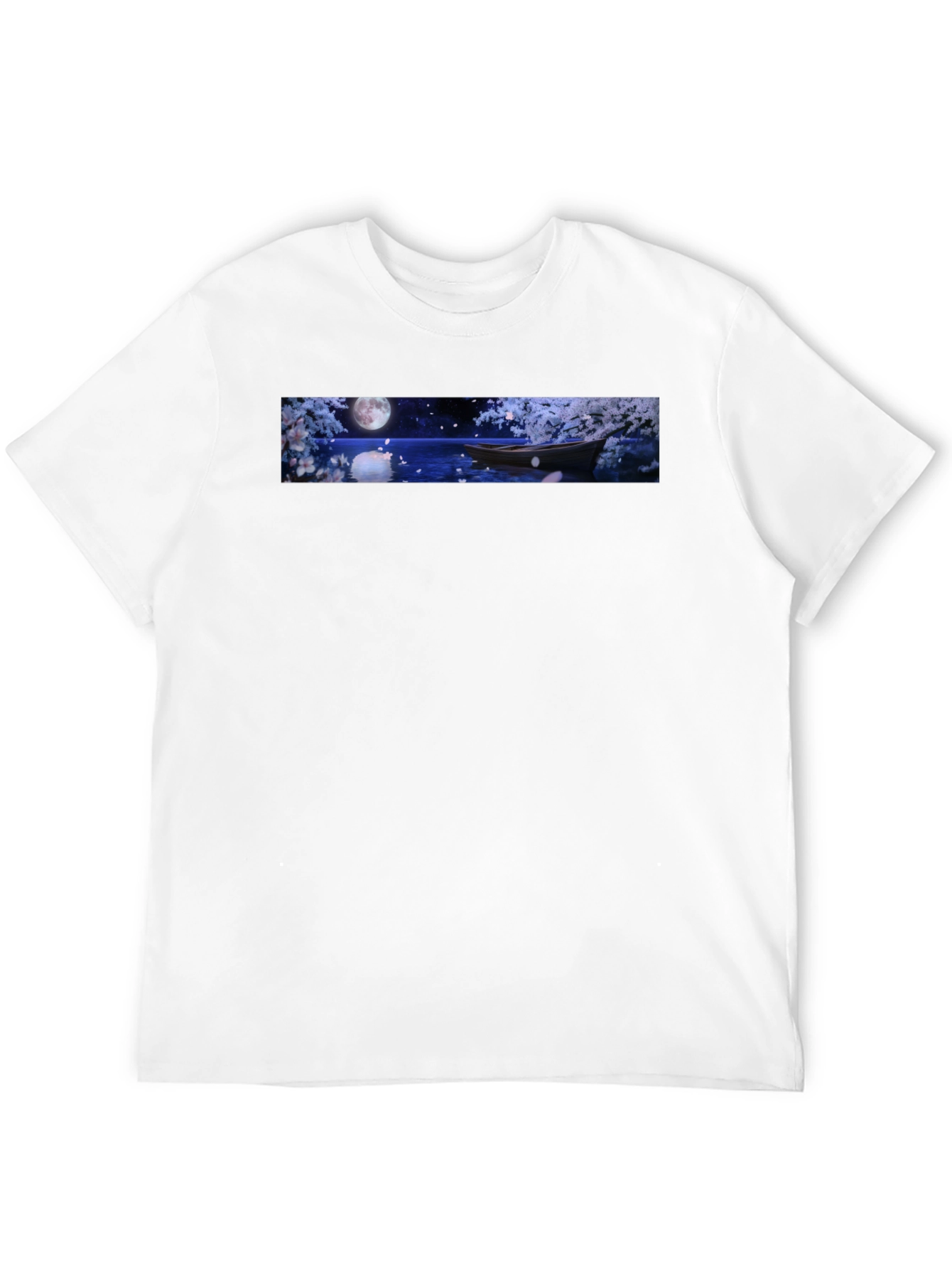 Moonlit Boat Graphic T-Shirt - Elegant Night Scene