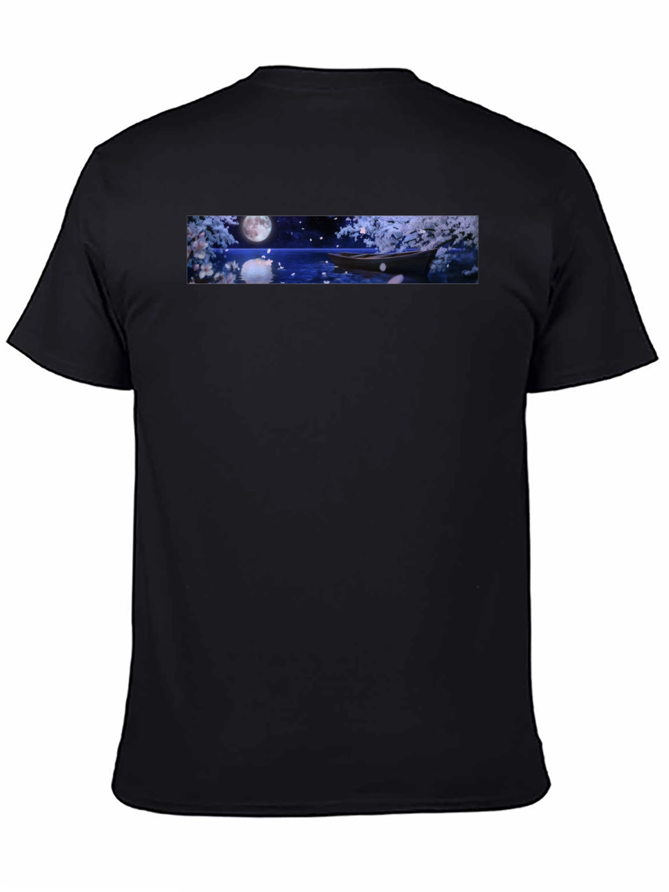 Moonlit Boat Graphic T-Shirt - Elegant Night Scene