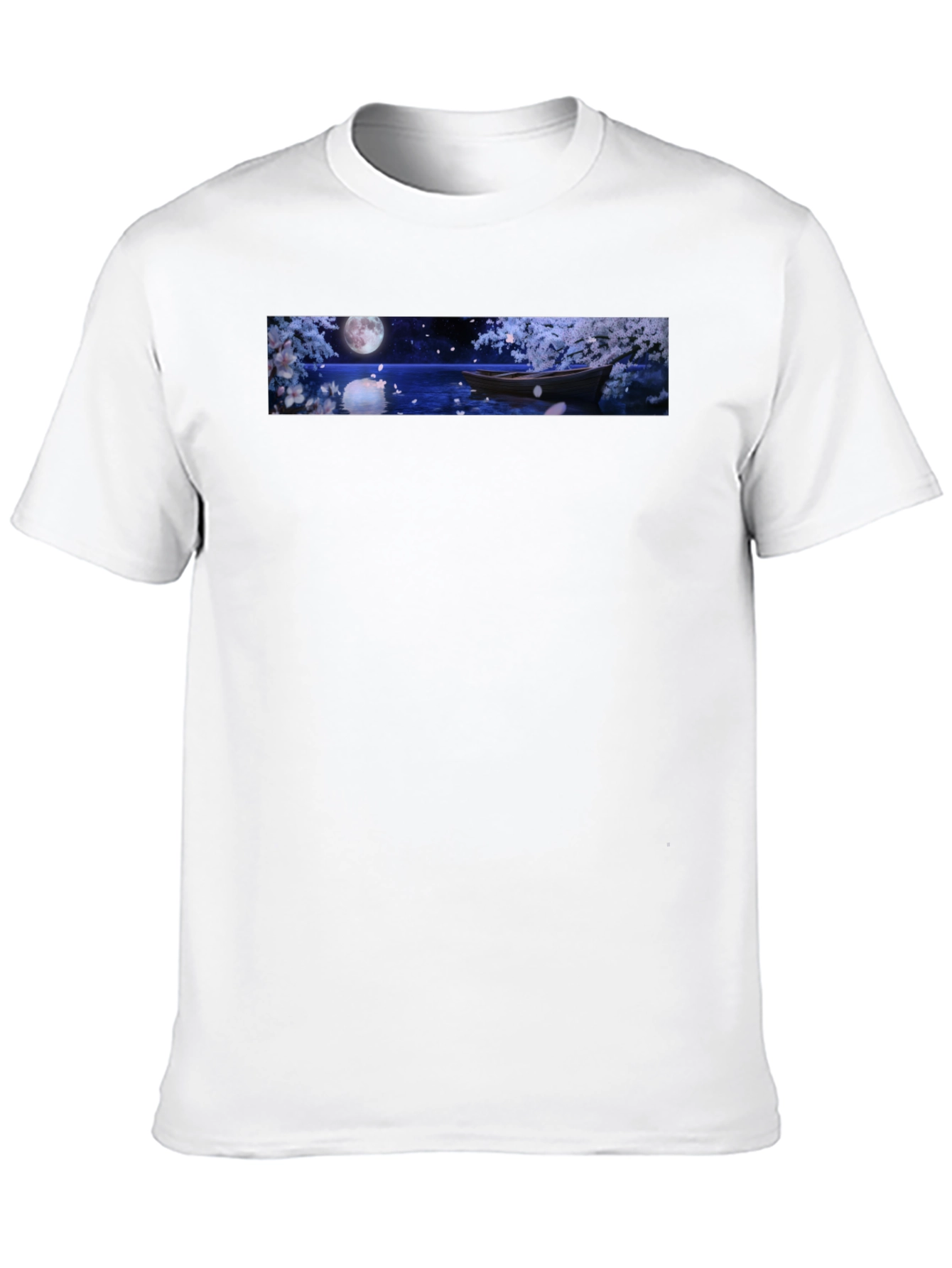 Moonlit Boat Graphic T-Shirt - Elegant Night Scene