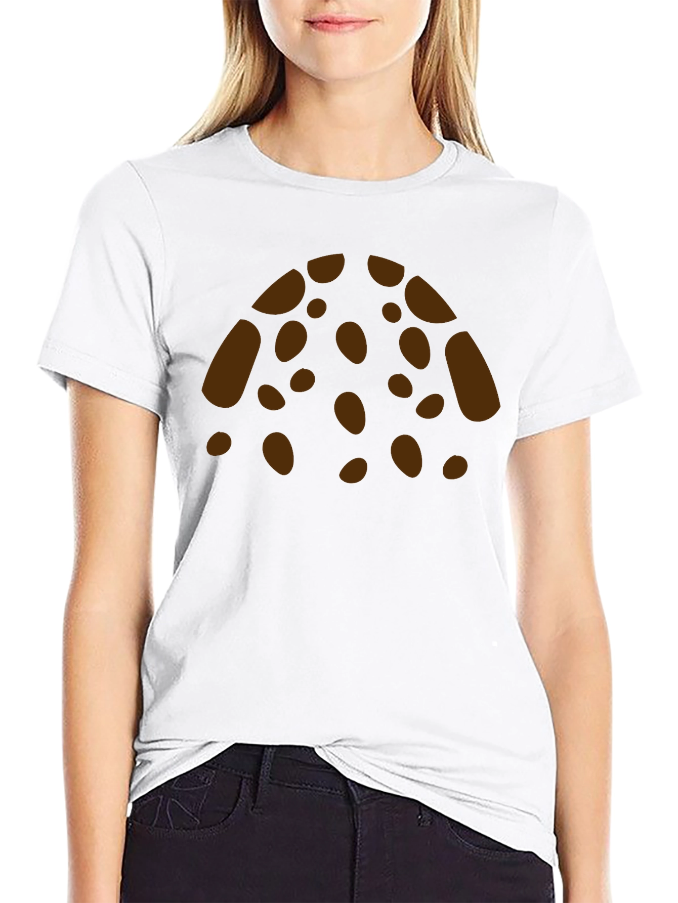Graphic Print Crew Neck T-Shirt - Brown Spots Design