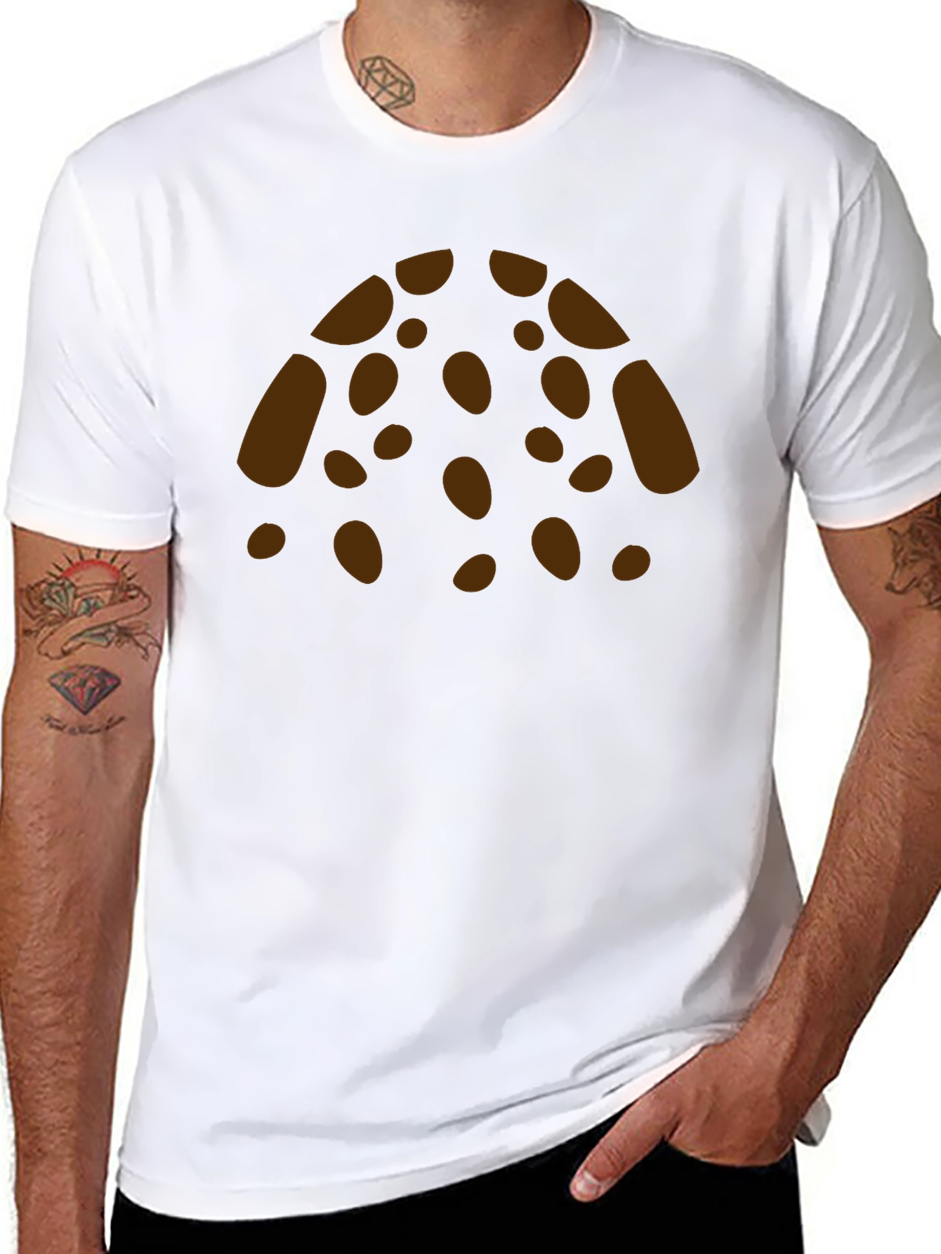 Graphic Print Crew Neck T-Shirt - Brown Spots Design
