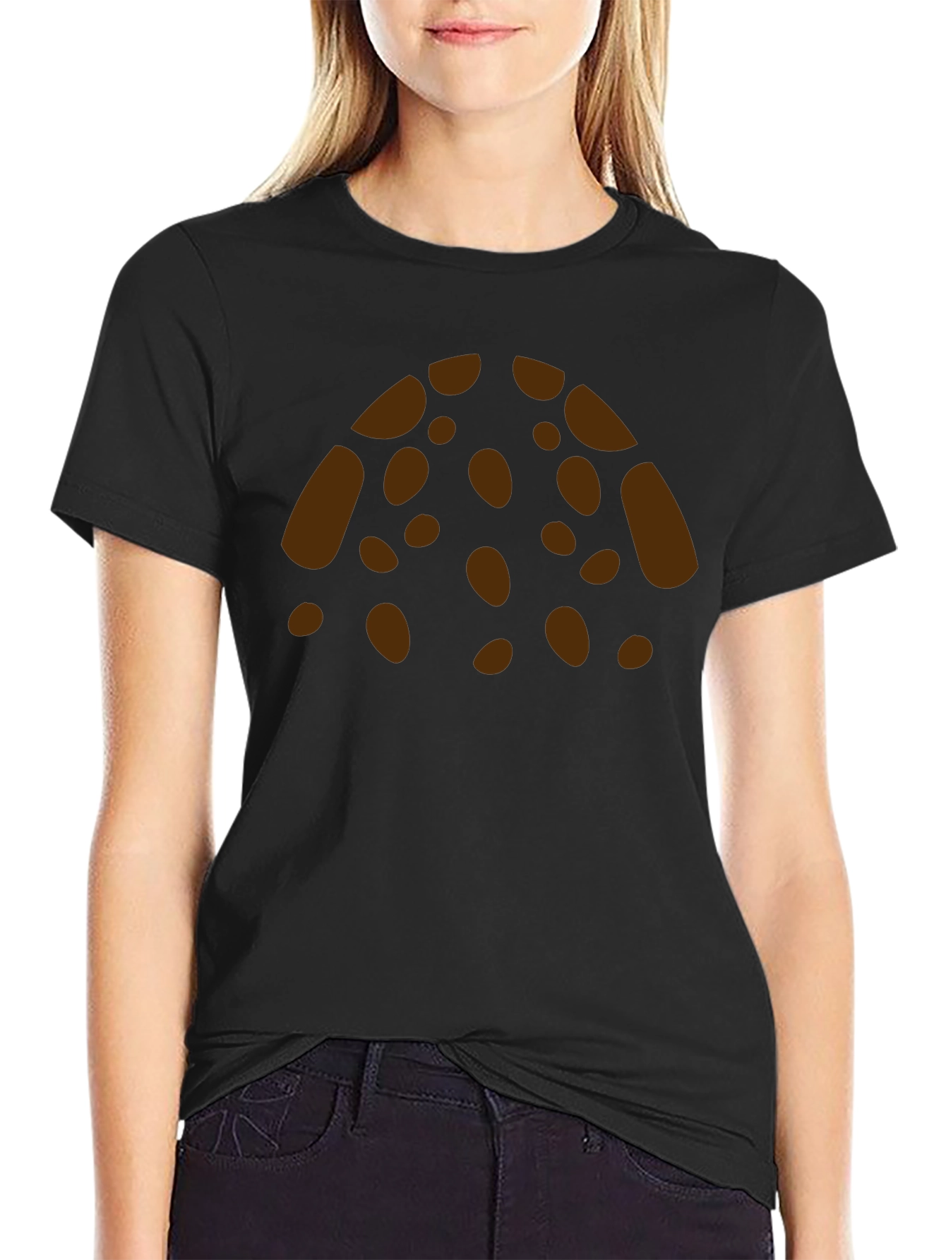 Graphic Print Crew Neck T-Shirt - Brown Spots Design