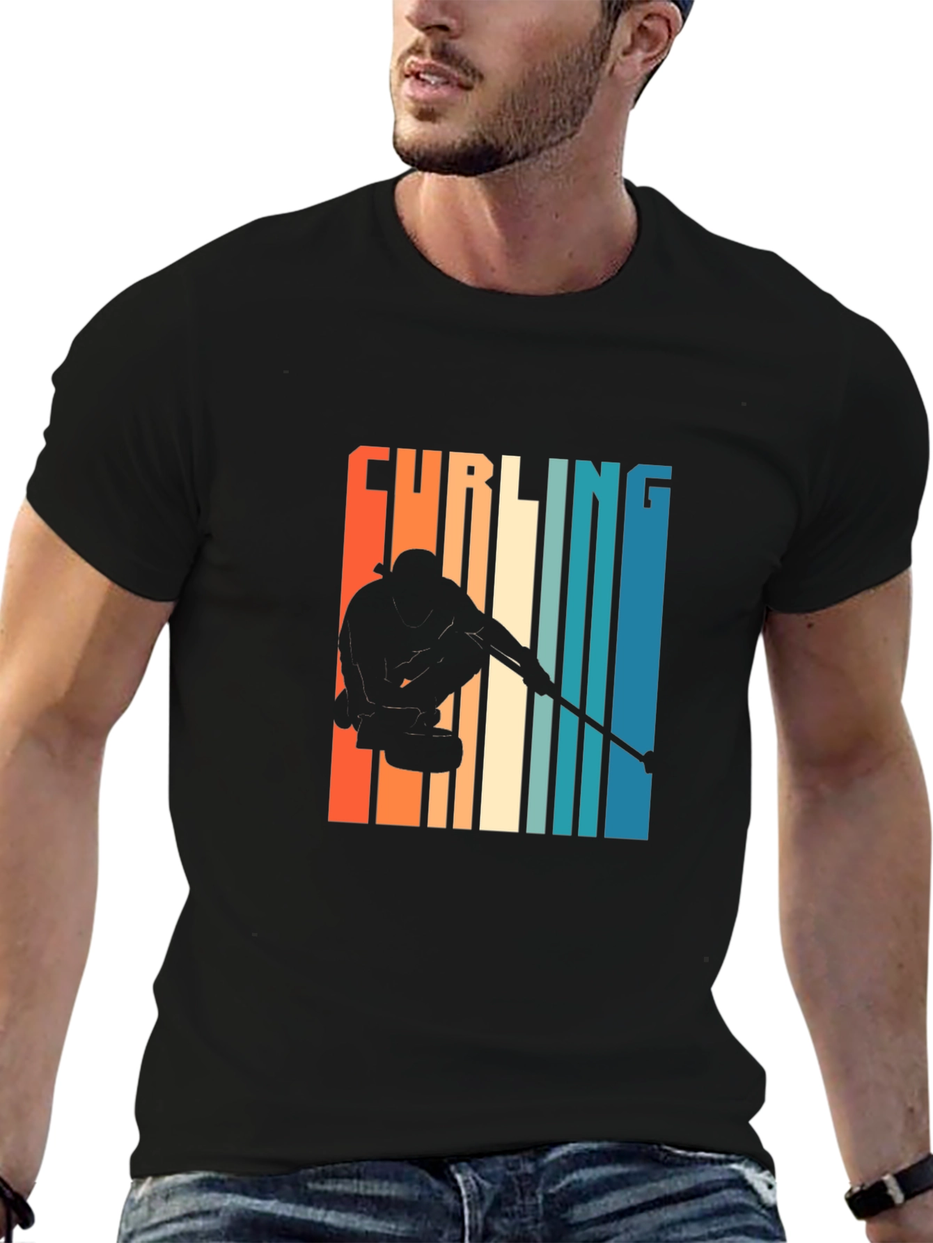 Curling Silhouette Graphic Tee - Retro Style