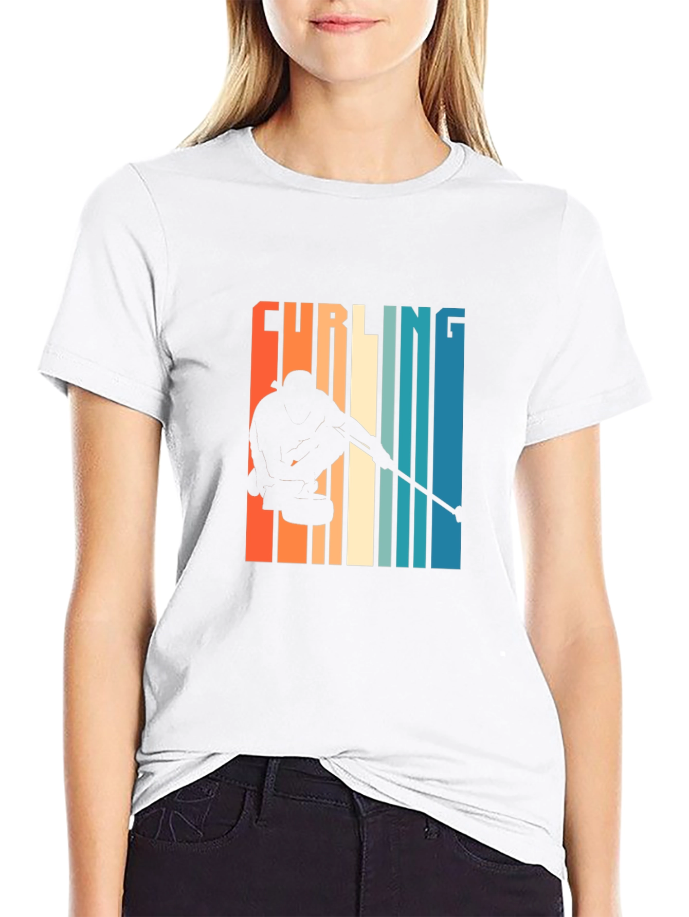 Curling Silhouette Graphic Tee - Retro Style